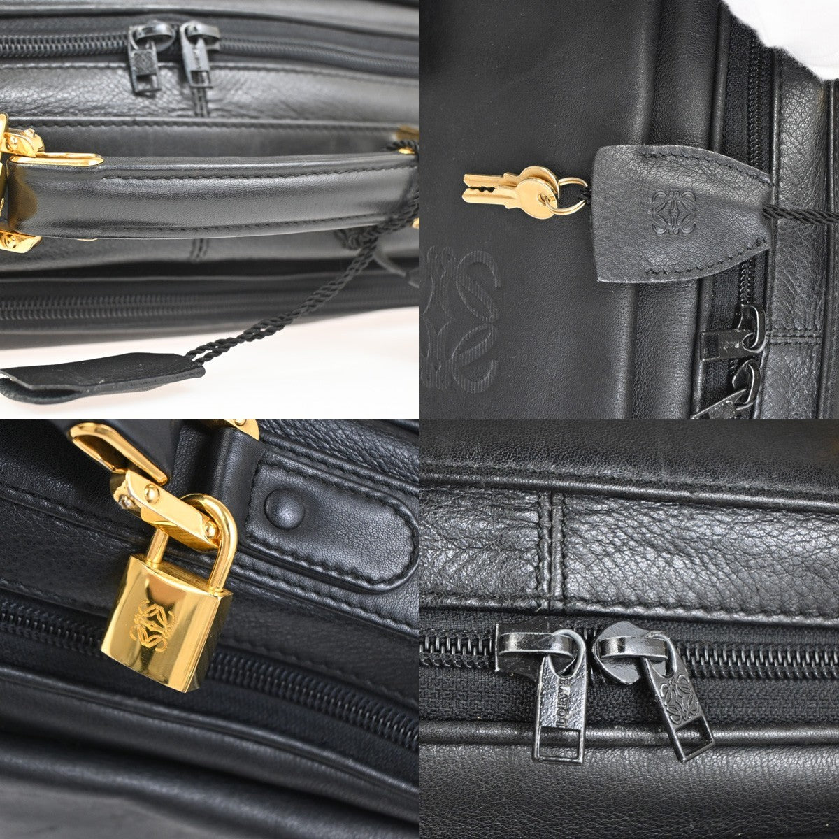 LOEWE Logo Anagram Business Hand Bag Leather Black GHW Spain GHW 67TA649