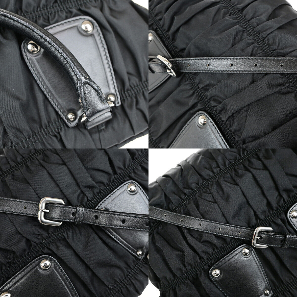 PRADA Logo Tessuto Gaufre 2Way Shoulder Bag Nylon Leather BK SHW 12RK714