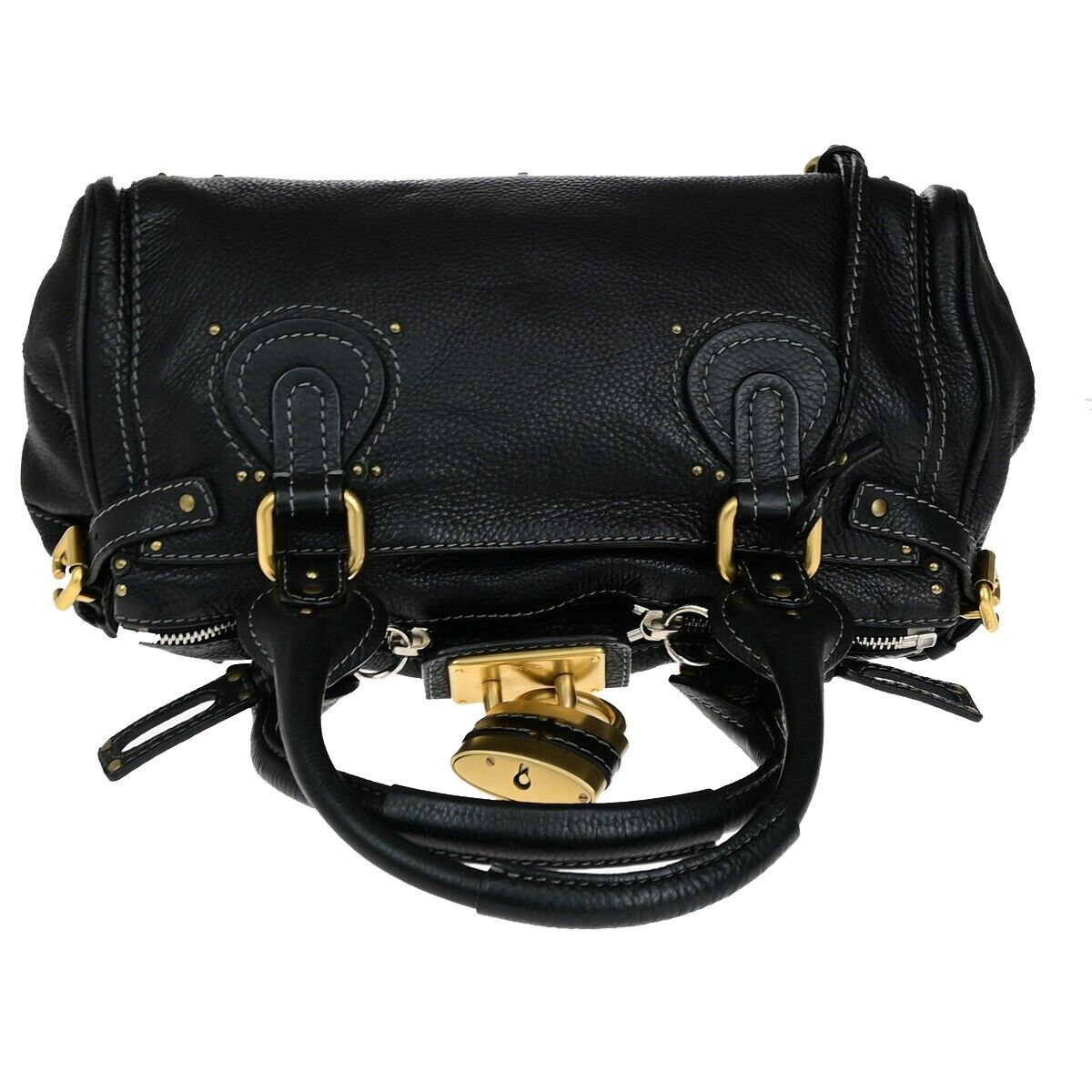 CHLOE Logo Paddington Shoulder Hand Bag Leather Black GHW Italy 38RK781