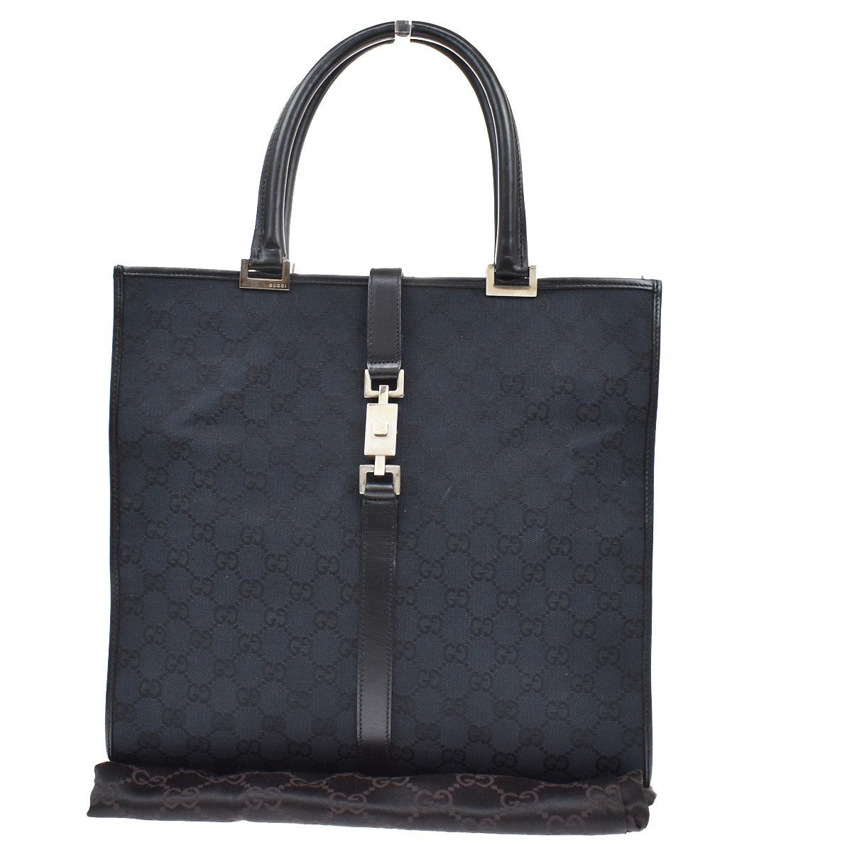 GUCCI Logo Jackie GG Pattern Shoulder Hand Bag Canvas Leather Black SHW 62KB314