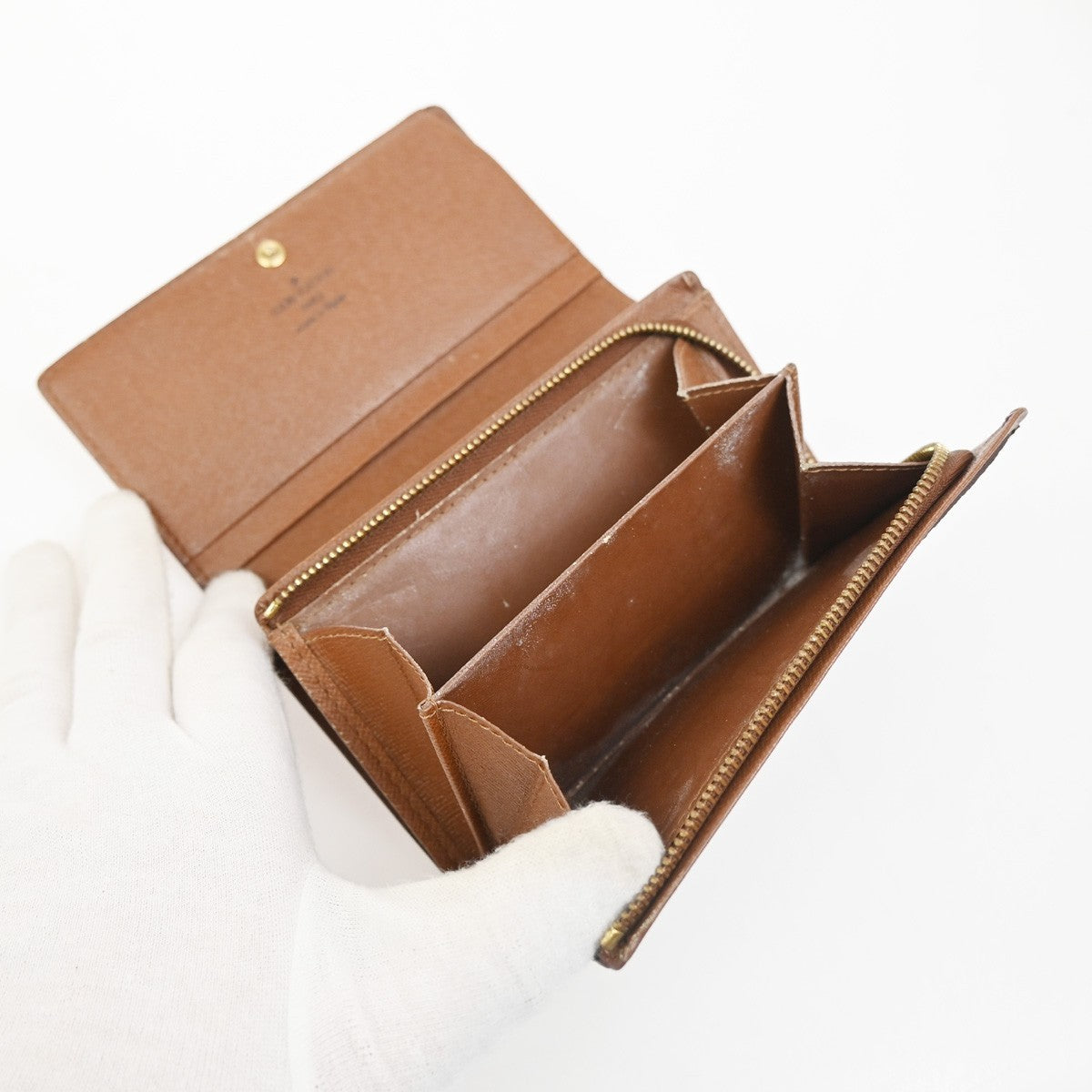 LOUIS VUITTON 3 Set Bifold Trifold Wallet Purse Monogram Leather Brown 63KC964
