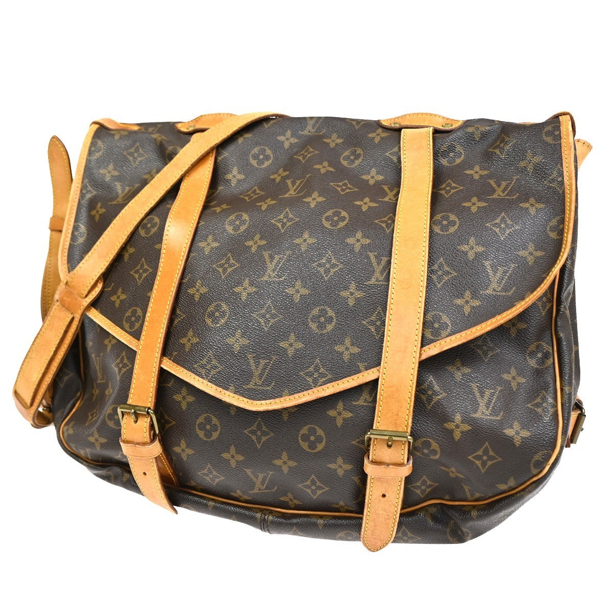 LOUIS VUITTON Logo Saumur 43 Shoulder Bag Monogram Leather Brown M42252 72CA926
