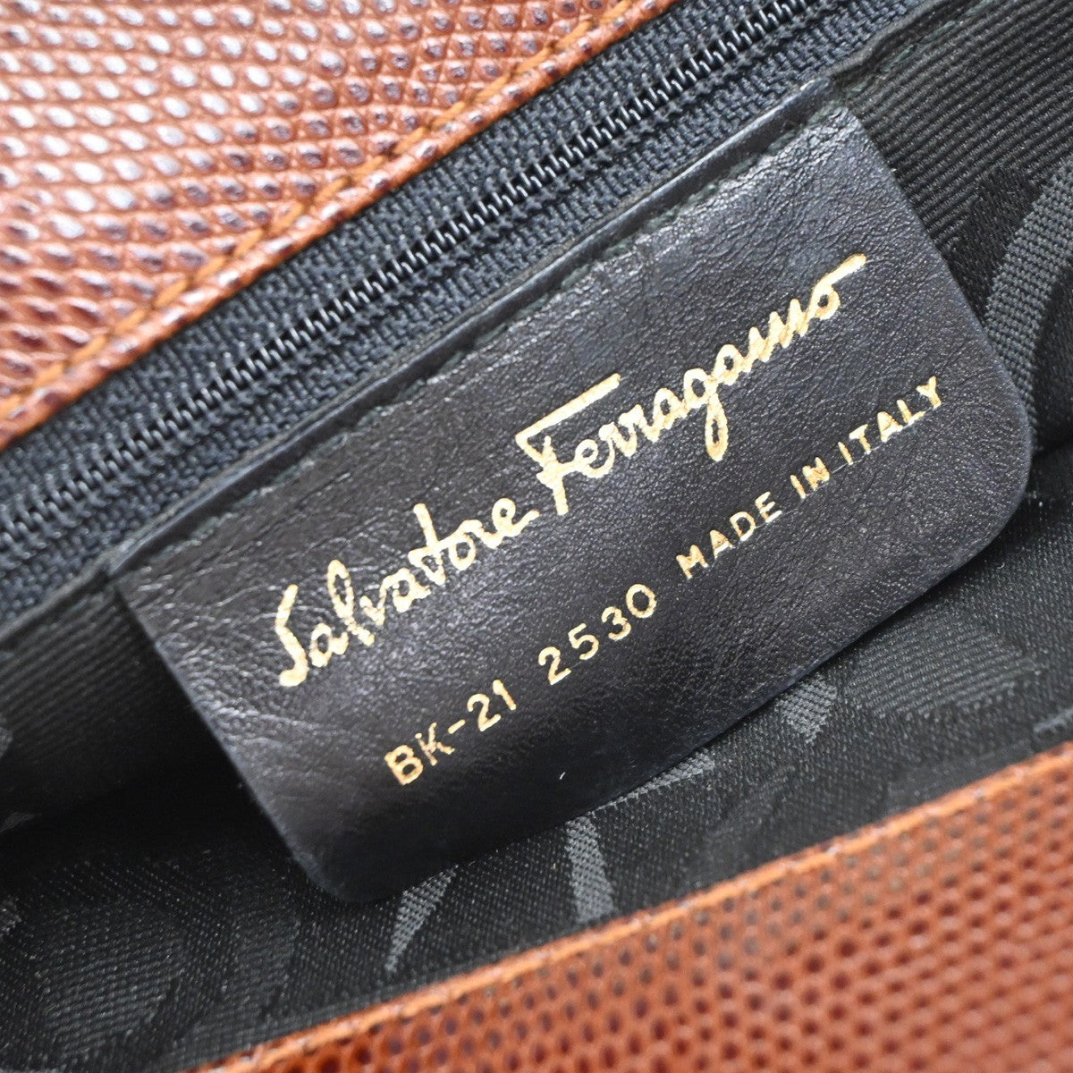 SALVATORE FERRAGAMO Logo Vara Hand Bag Embossing Leather Brown Gold 63EG040