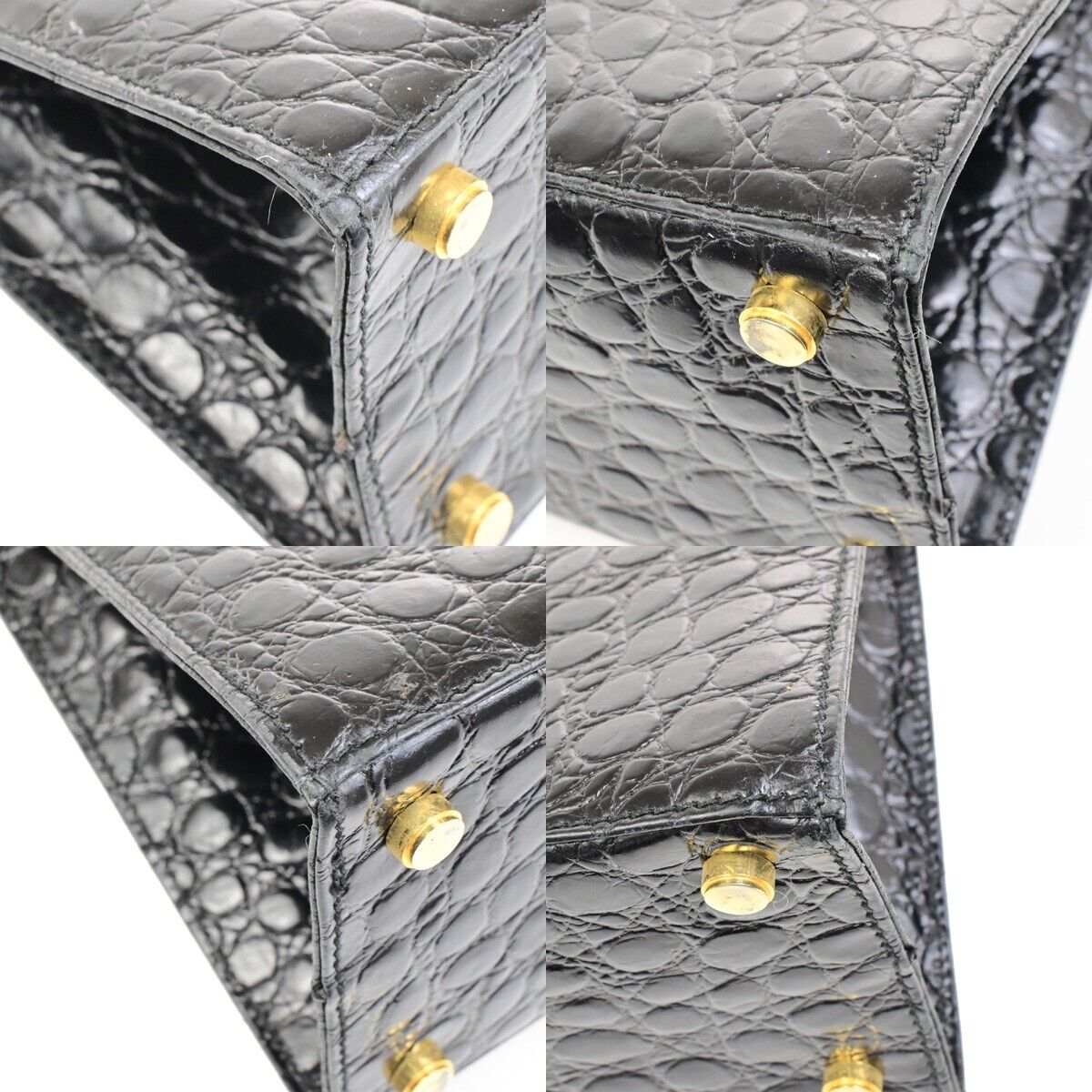 SALVATORE FERRAGAMO Logo Vara Hand Bag Embossing Leather Black Gold 32FA281