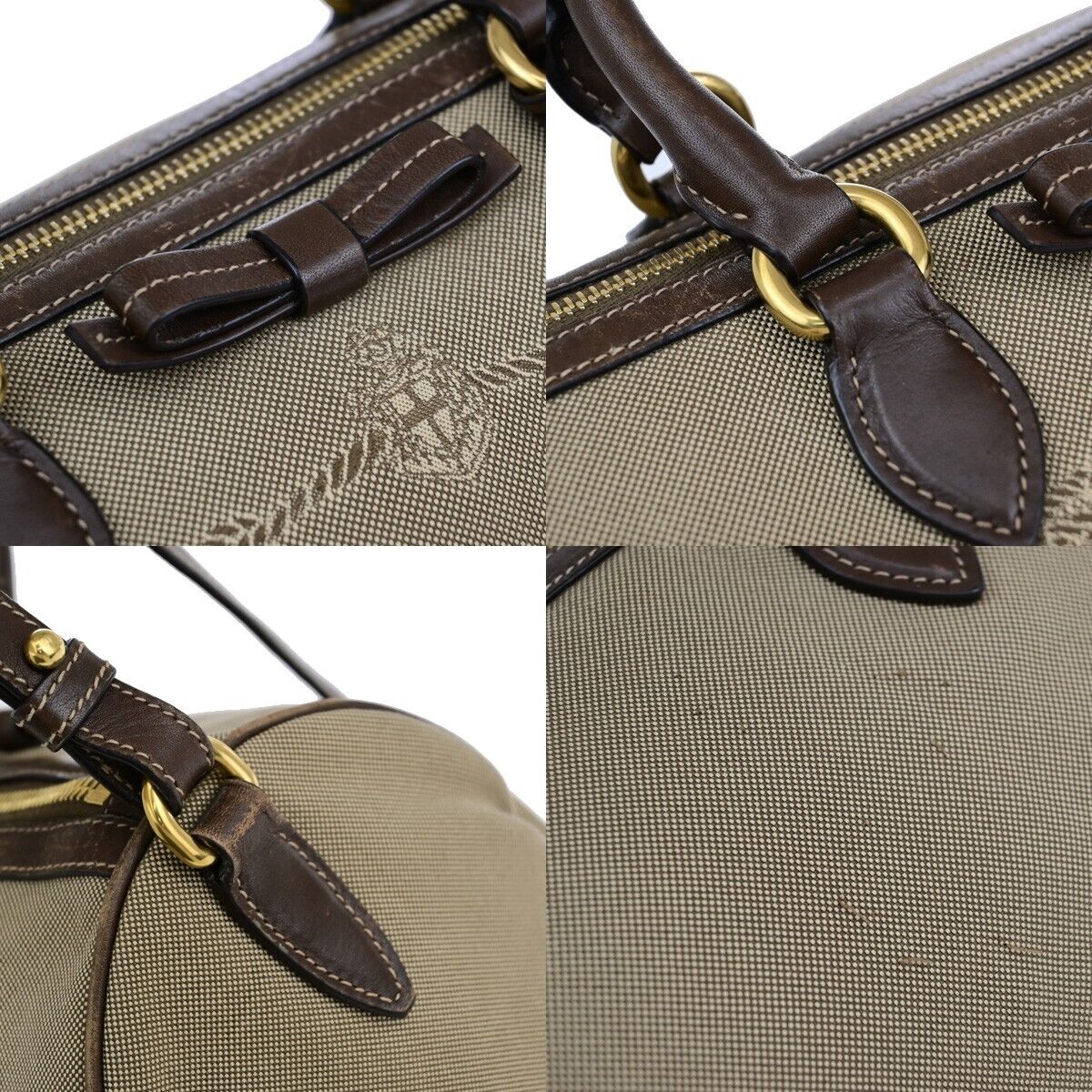 PRADA MILANO Logo Jacquard 2Way Shoulder Hand Bag Canvas Leather Brown 31EB710