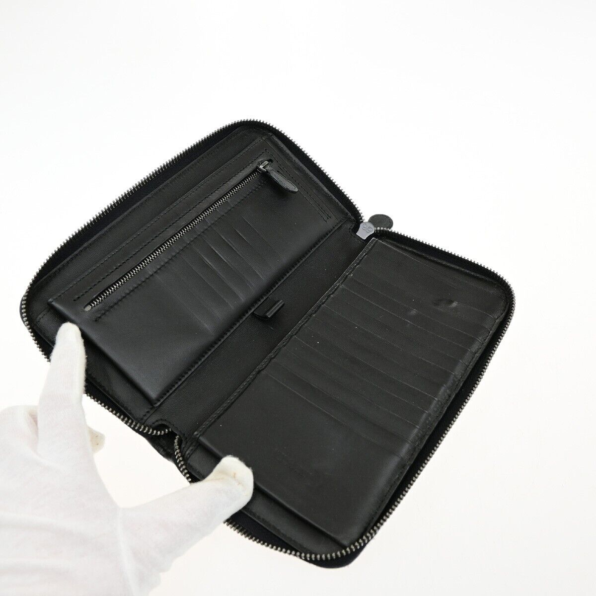 BOTTEGA VENETA Intrecciato Zipper Around Long Wallet Leather Black Italy 67EE081