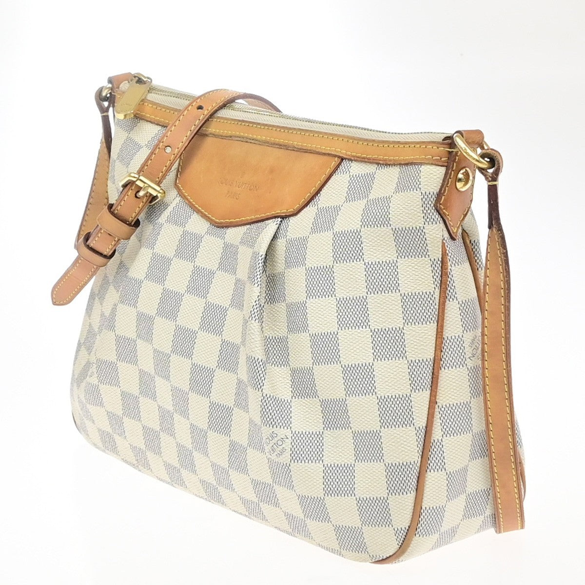 LOUIS VUITTON Siracusa PM Shoulder Bag Damier Azur Leather White N41113 91MA697