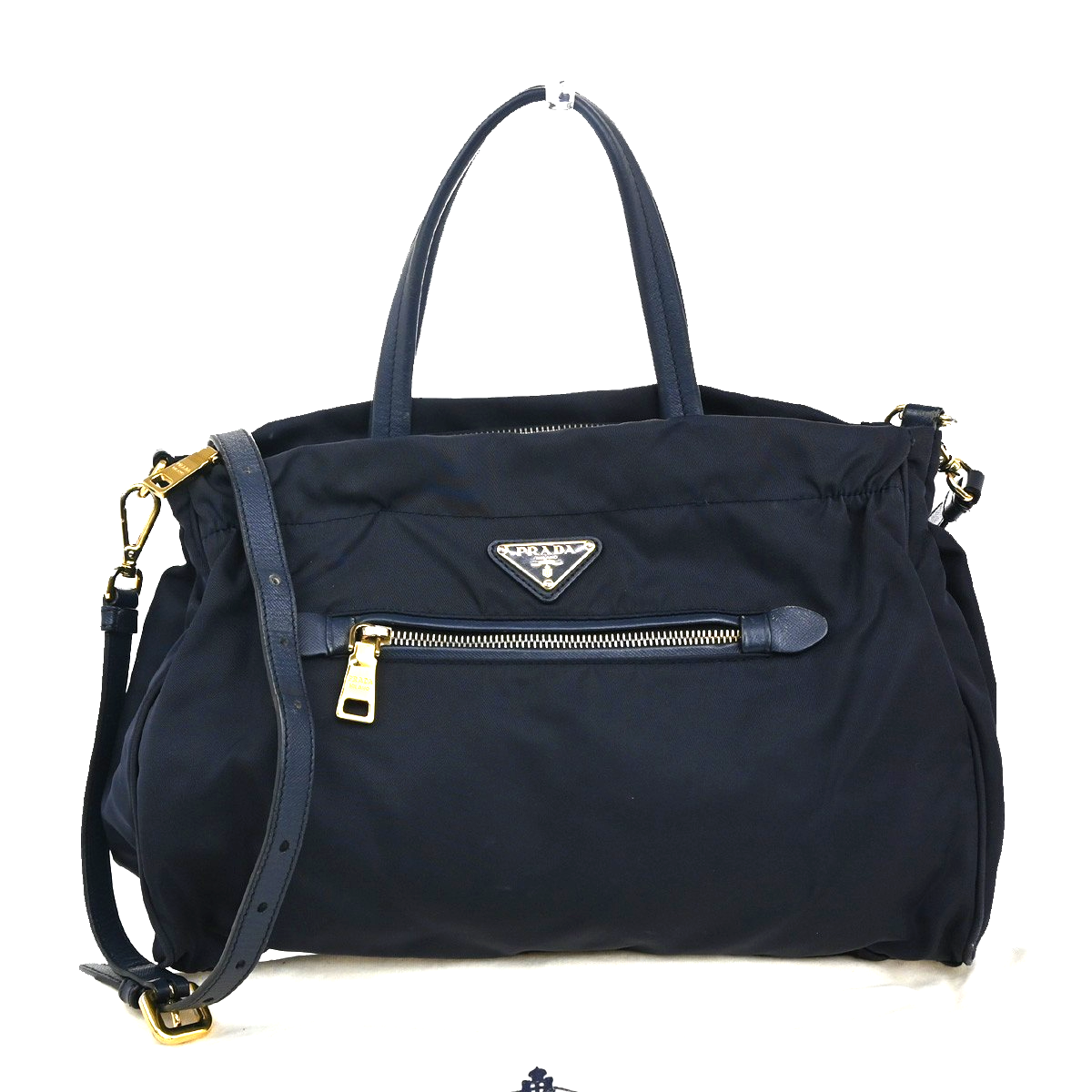PRADA Logo Tessuto 2Way Shoulder Hand Bag Nylon Leather Navy Blue Italy 79KC009