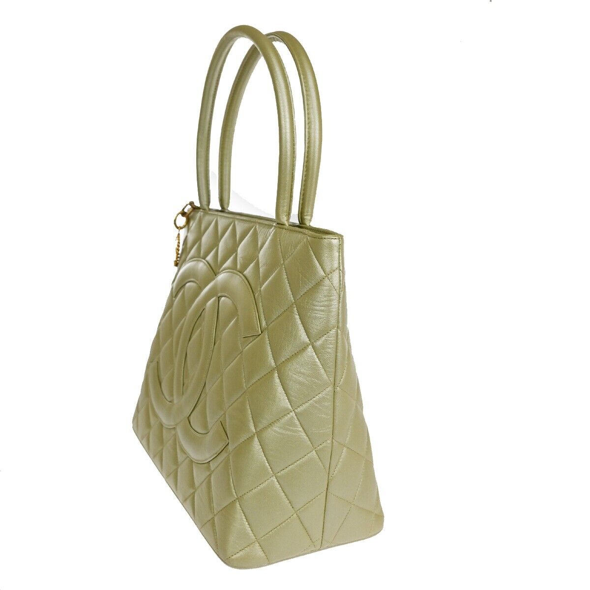 CHANEL CC Matelasse Shoulder Tote Bag Leather Light Gold GHW France 310LC398