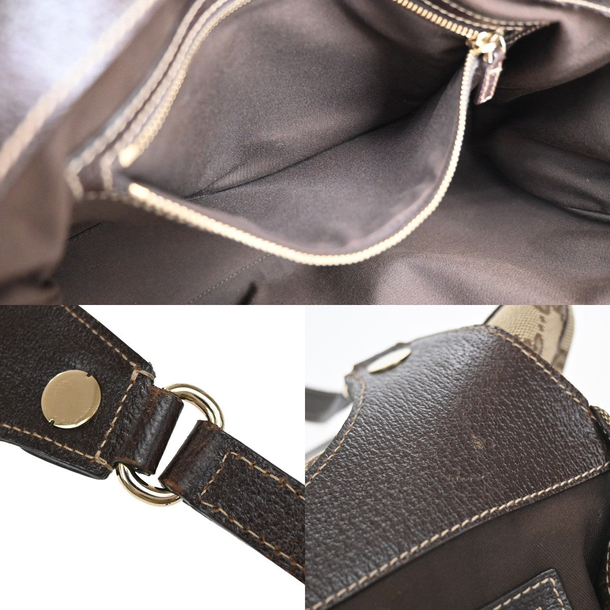 GUCCI Logo GG Pattern Shoulder Bag Canvas Leather Brown GHW Italy 76YH745