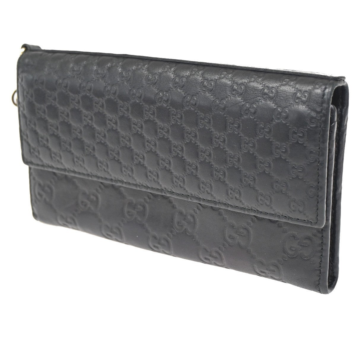 GUCCI Logo Micro Guccissima GG Pattern Long Wallet Leather Black GHW 32KC169