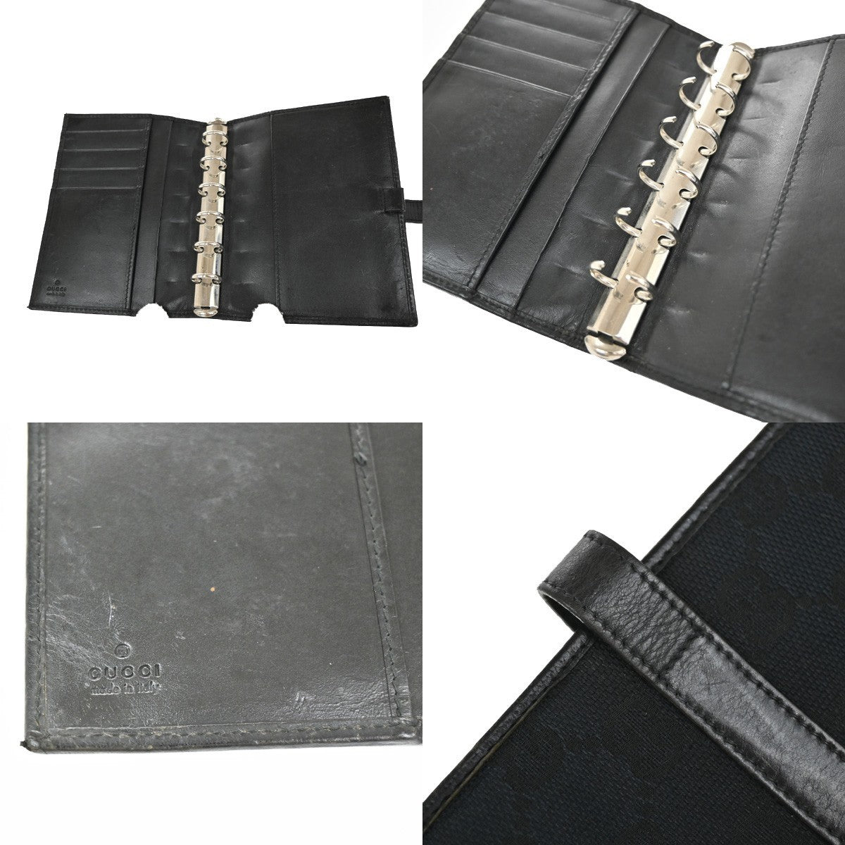 GUCCI GG pattern Jackie Agenda Day Planner Cover Canvas Leather Black 07KB464