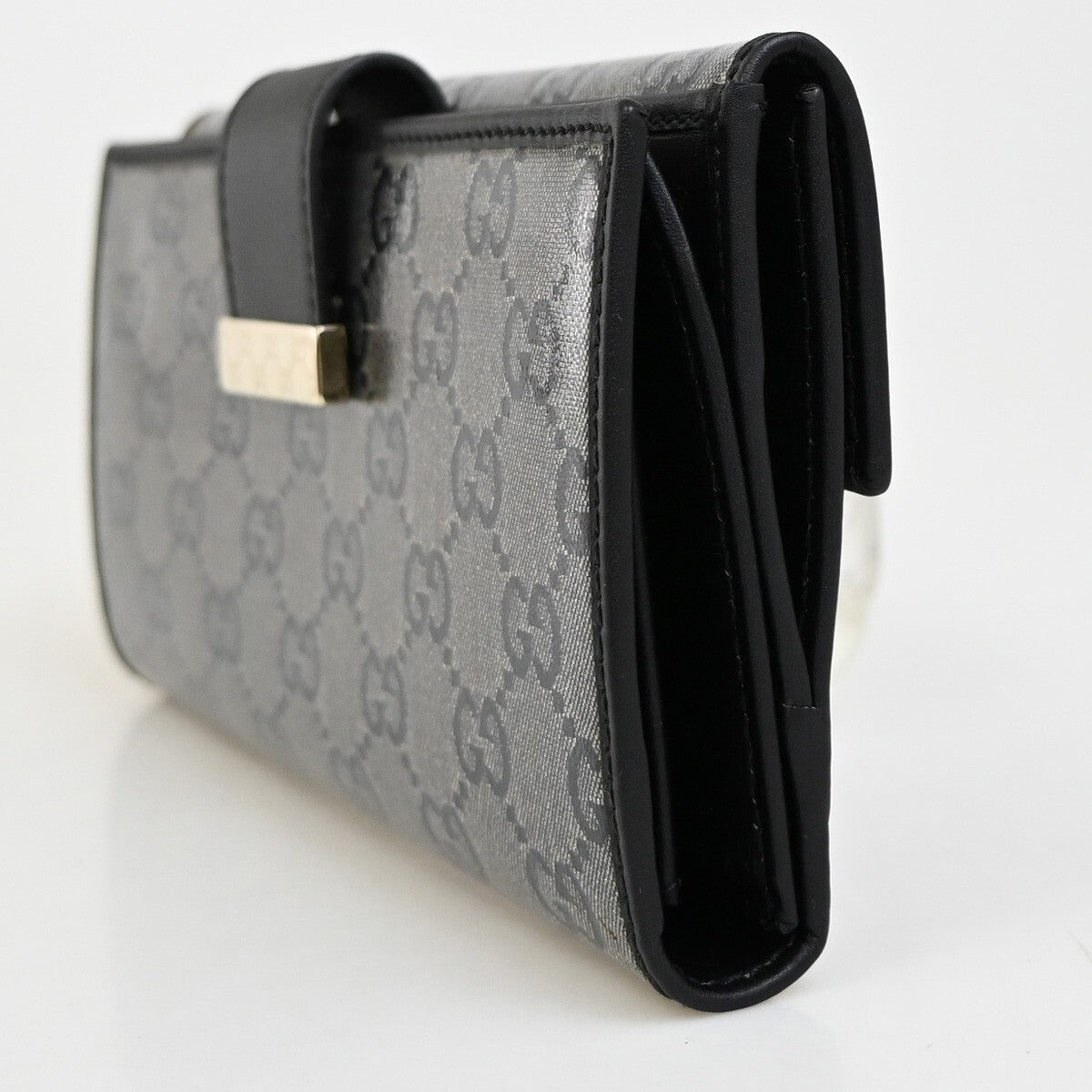 GUCCI Crystal GG Pattern Long Wallet Coating Canvas Leather Black GHW 86RF275
