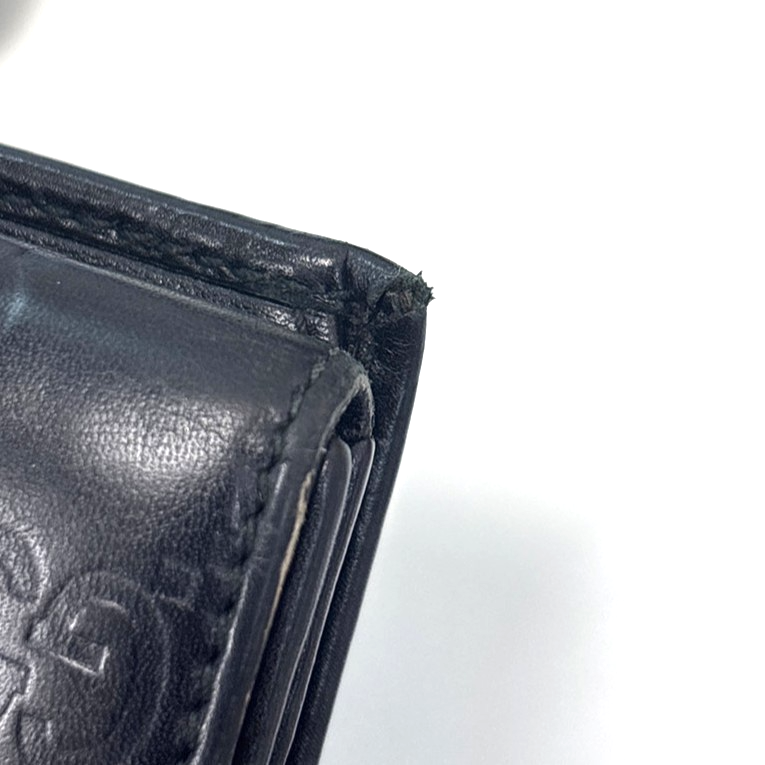 GUCCI Logo Guccissima GG Lovely Heart Bifold Long Wallet Leather Black 02KD033