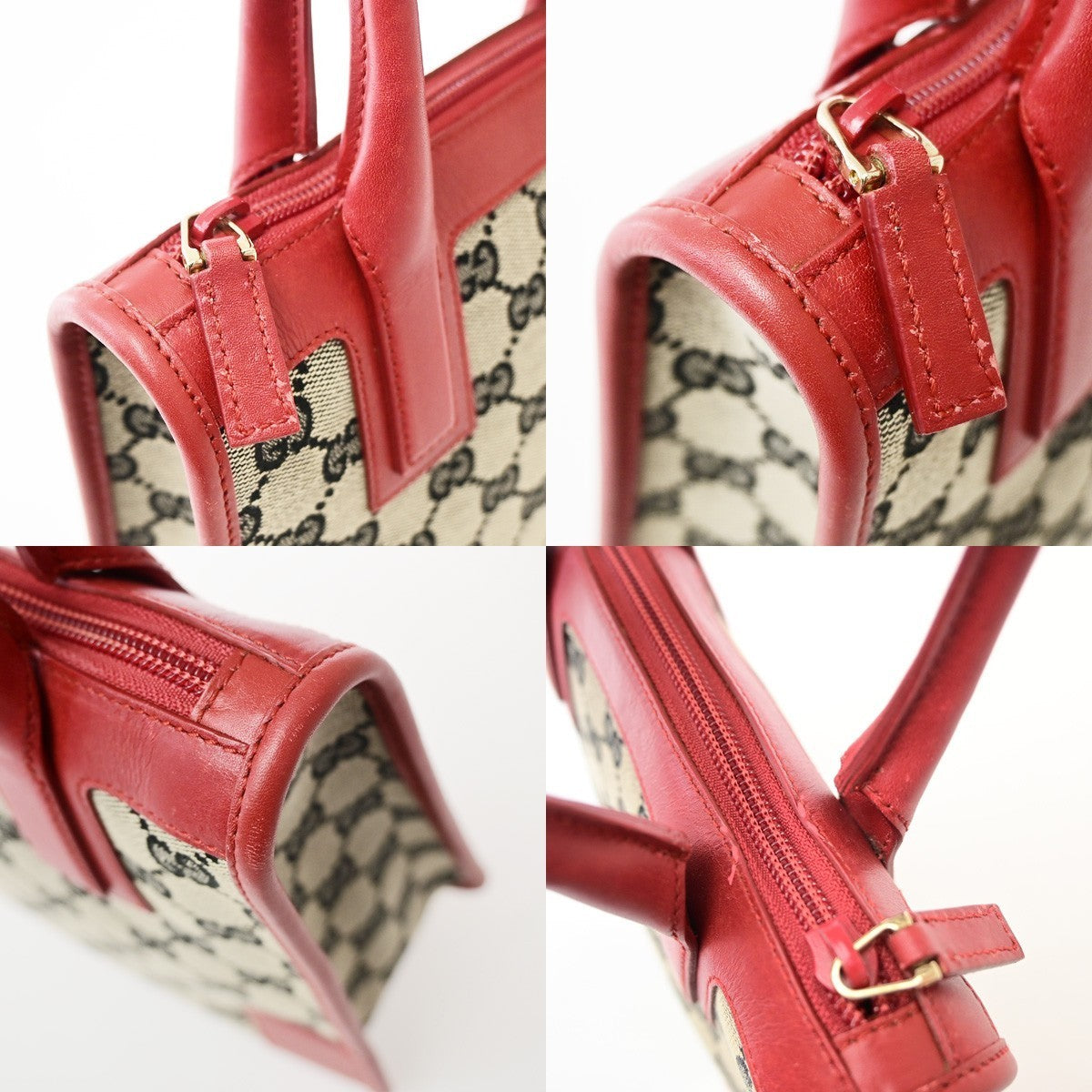 GUCCI Logo GG Pattern​ Hand Bag Canvas Leather Red Black GHW Italy 70KD119