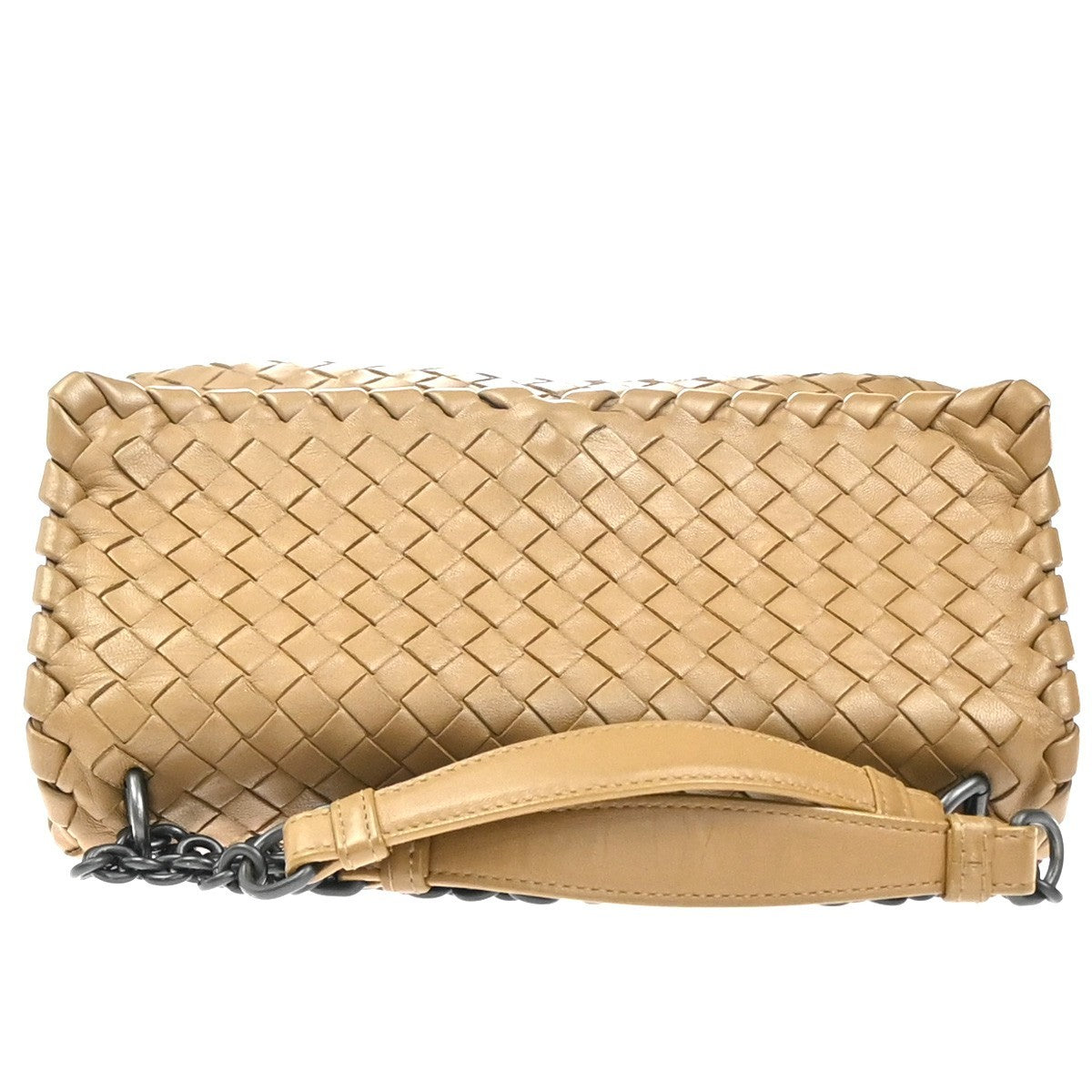 BOTTEGA VENETA Logo Intrecciato Chain Shoulder Bag Leather Beige Italy 26RL853