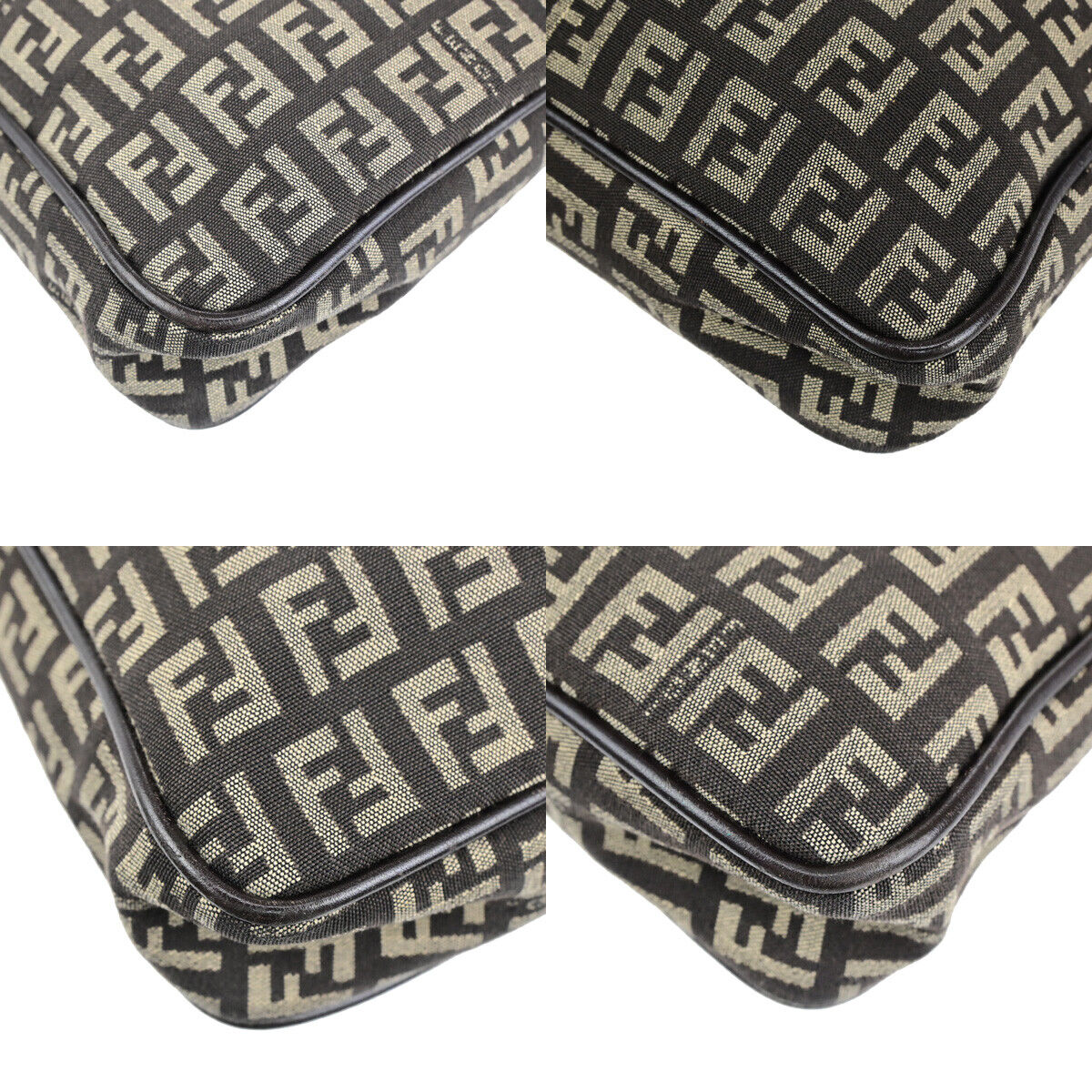 FENDI Logo Zucchino Pattern Shoulder Bag Canvas Leather Brown SHW Italy 87SJ495