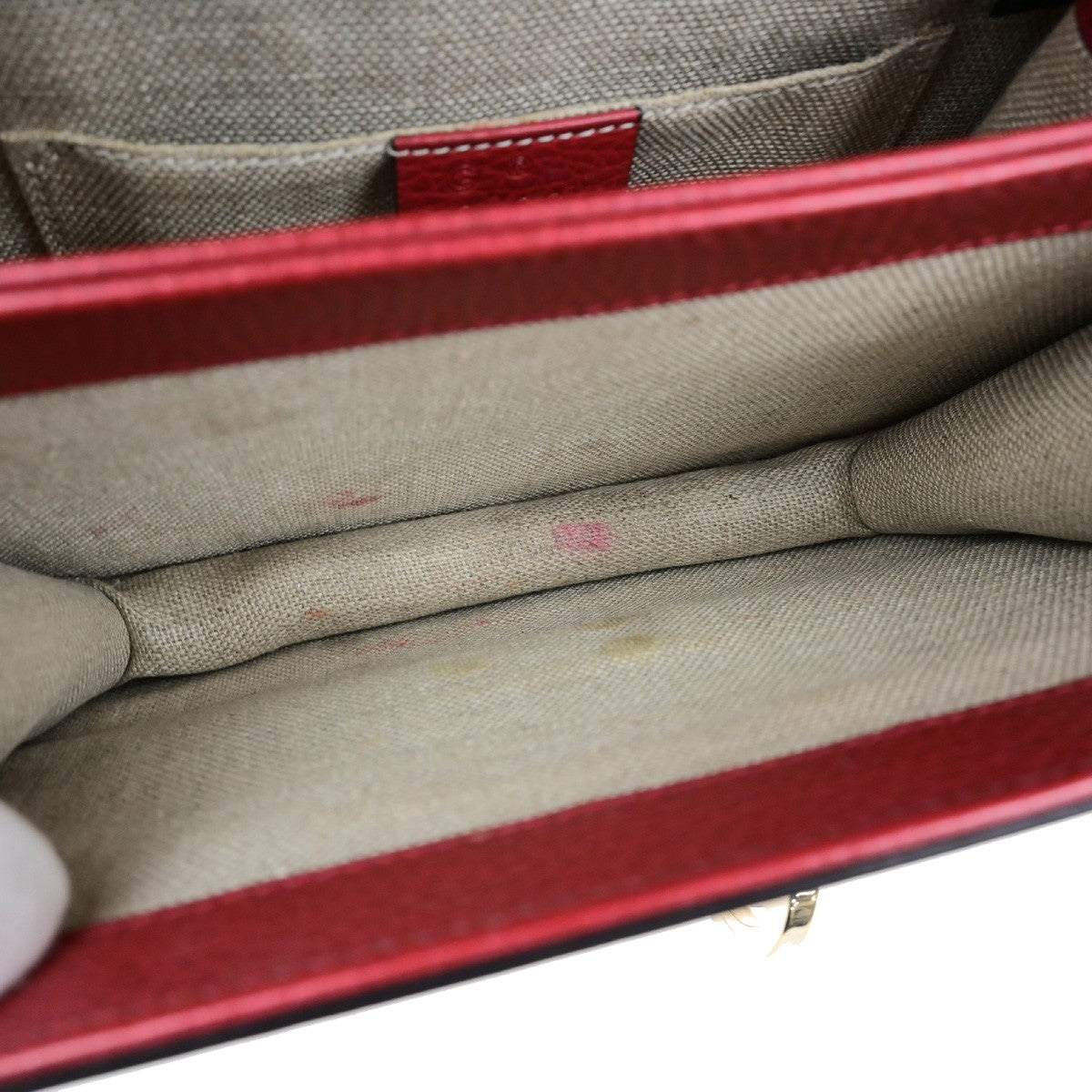 GUCCI Logo Interlocking G Chain Mini Shoulder Bag Leather Red GHW Italy 14YH072