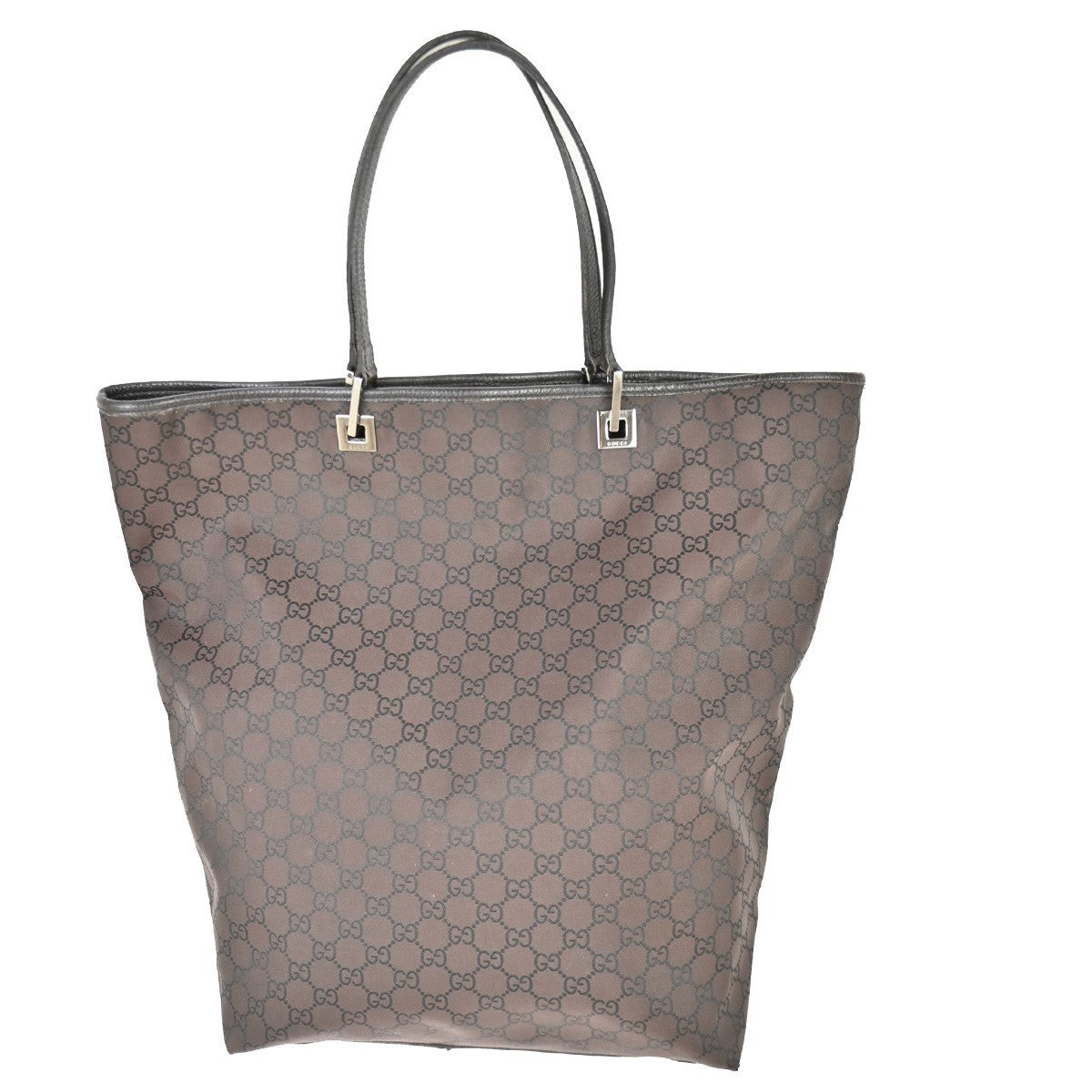 GUCCI Logo GG  Pattern Shoulder Tote Bag Canvas Leather Brown SHW Italy 62TA345