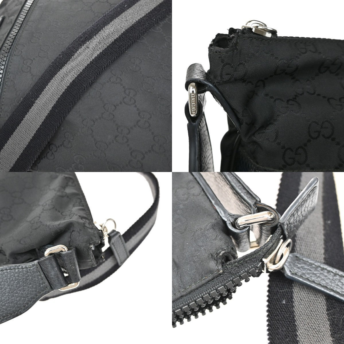 GUCCI GG Pattern Crossbody Shoulder Bag Canvas Leather Black Italy 31KB394