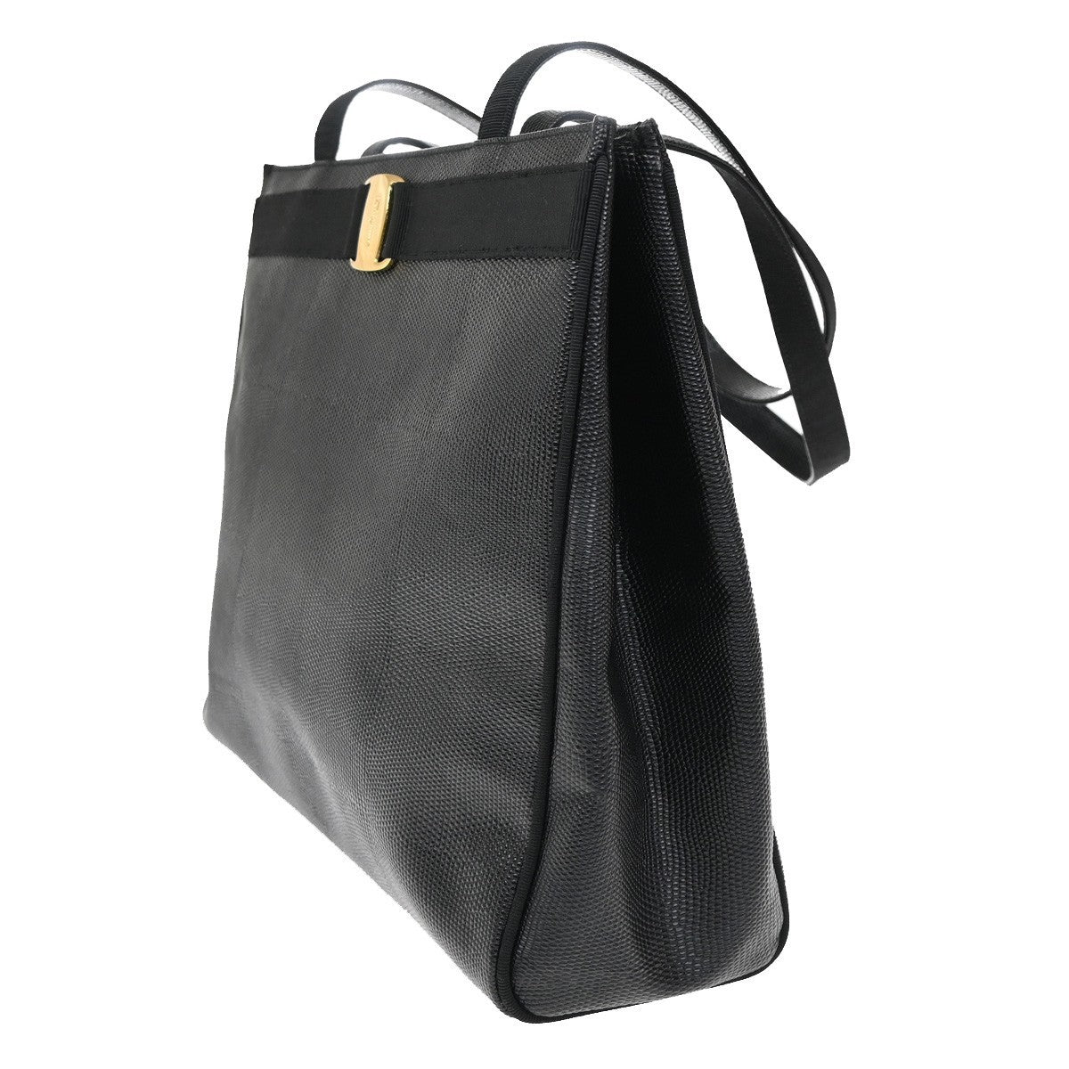 SALVATORE FERRAGAMO Vara Tote Shoulder Bag Embossing Leather Black GHW 64KB713
