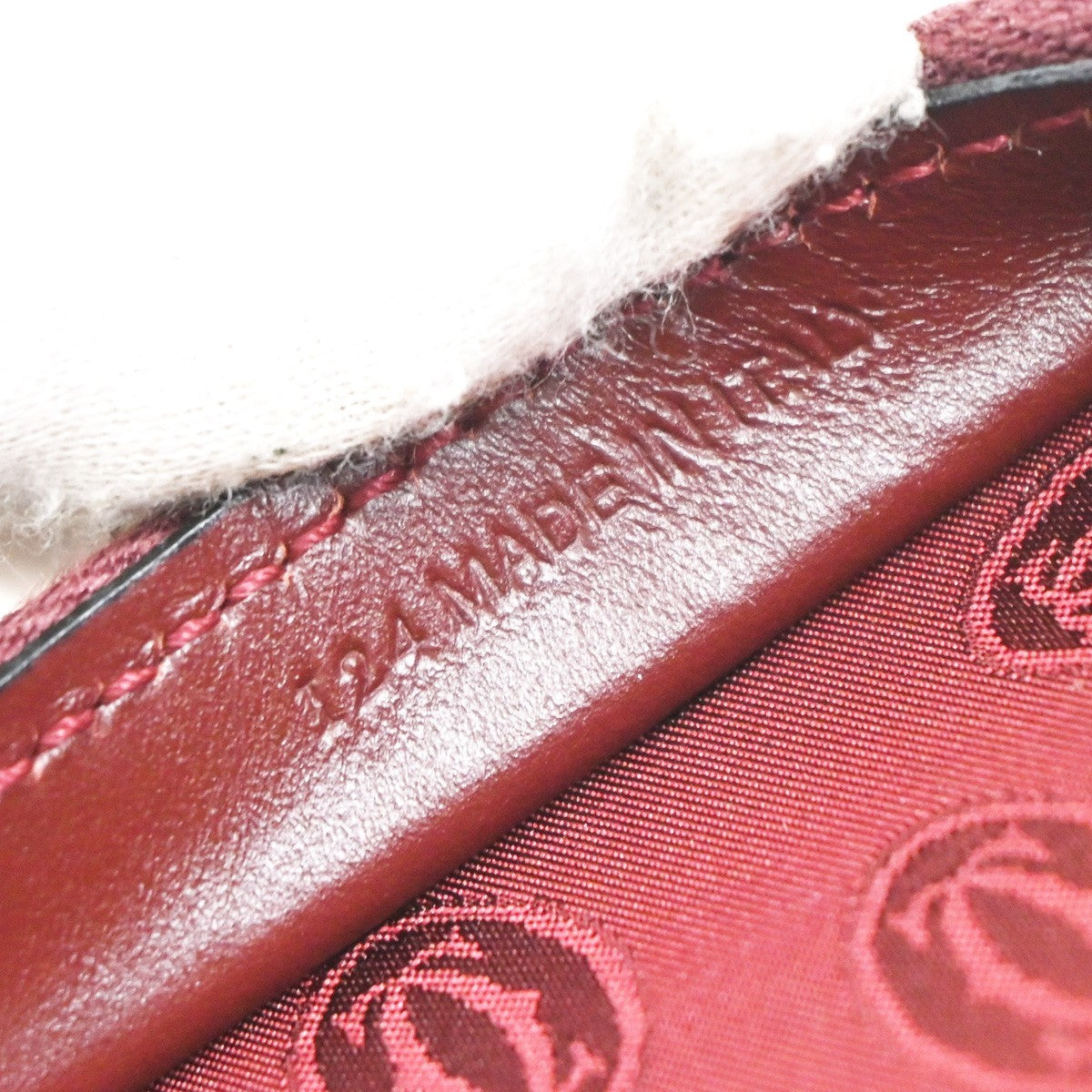 Must De Cartier 2C Clutch Hand Bag Leather Red Gold-Plated 01EF966