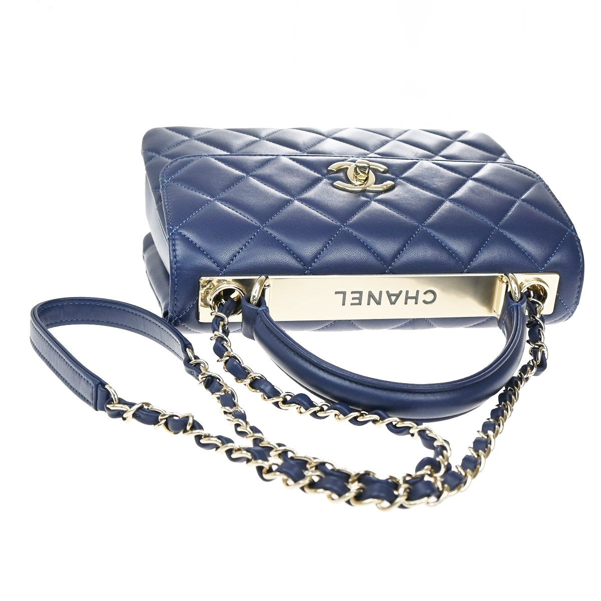 CHANEL Trendy CC Top Handle Chain Shoulder Hand Bag Leather Blue GHW 770RL385