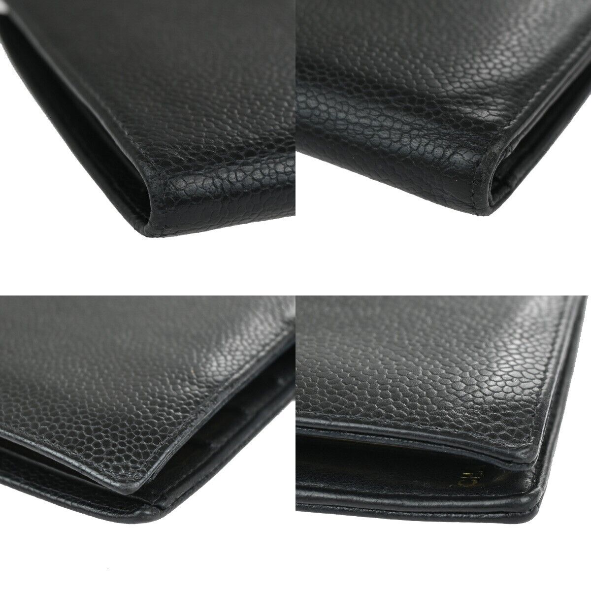 CHANEL CC Logo Long Bifold Wallet Purse Caviar Skin Leather Black France 81RJ714