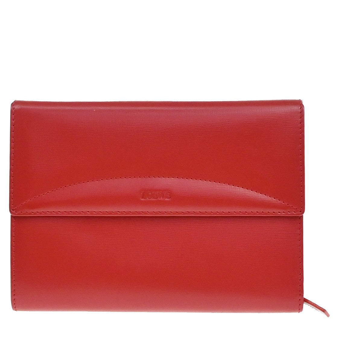LOEWE Logo Trifold Wallet Purse Leather Red Made In Spain 66KP053