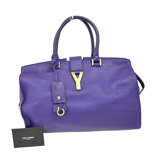 SAINT LAURENT  Logo Classic Y Cabas Hand Bag Leather Purple Gold 85FC047
