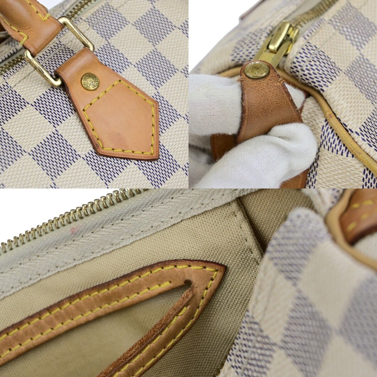 LOUIS VUITTON Speedy 25 Hand Bag Damier Azur Leather White U.S.A. N41534 13ED028