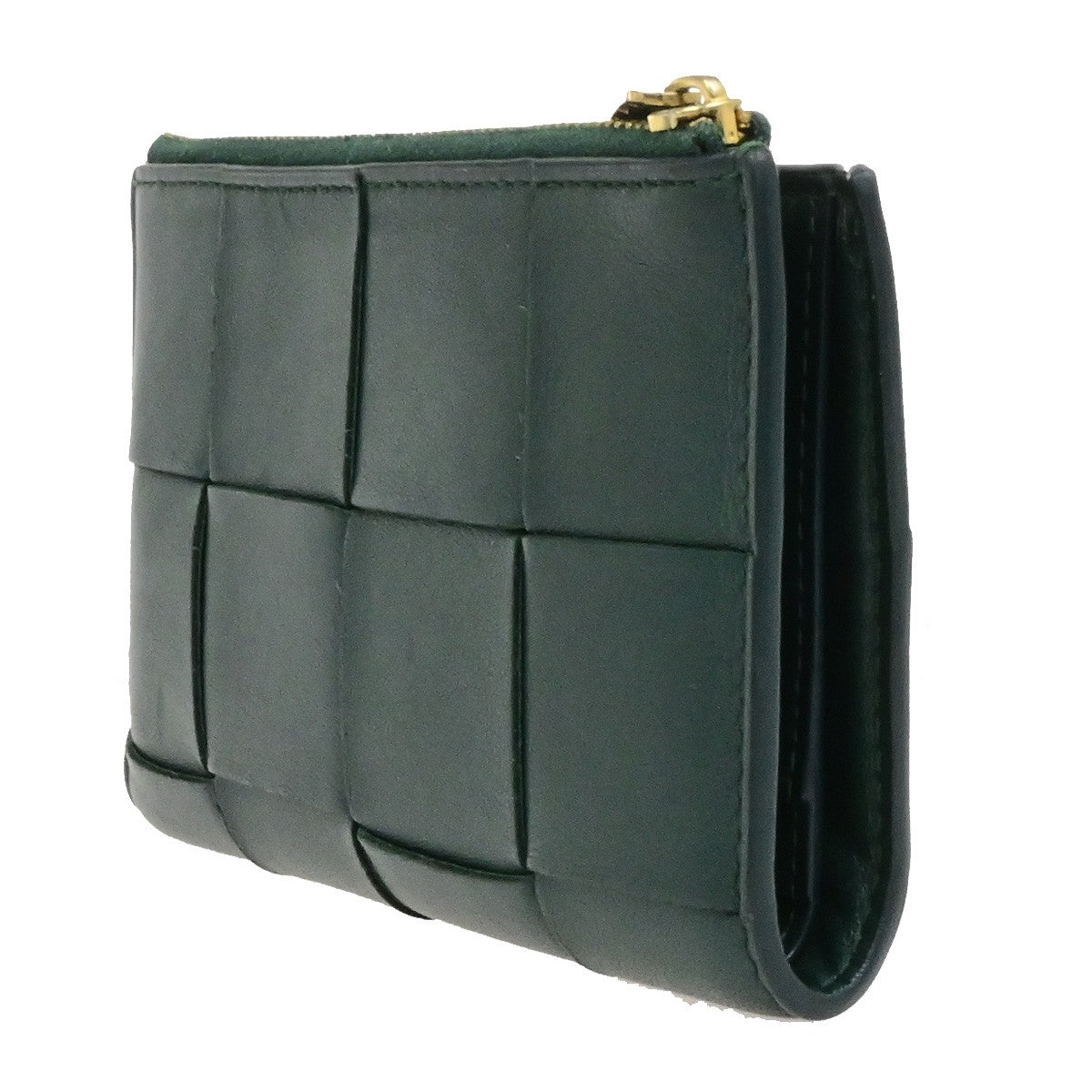 BOTTEGA VENETA Logo Cassette Bifold Wallet Purse Leather Green Italy 32RL091