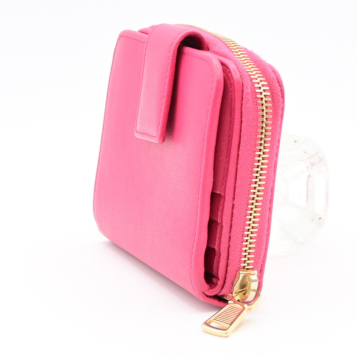 YVES SAINT LAURENT YSL Logo Bifold Wallet Purse Leather Pink GHW 04YE803