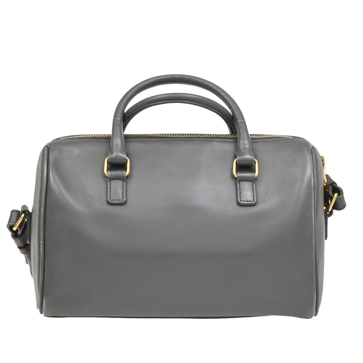 SAINT LAURENT Baby Duffle 2way Shoulder Hand Bag Leather Gray GHW Italy 84DA190