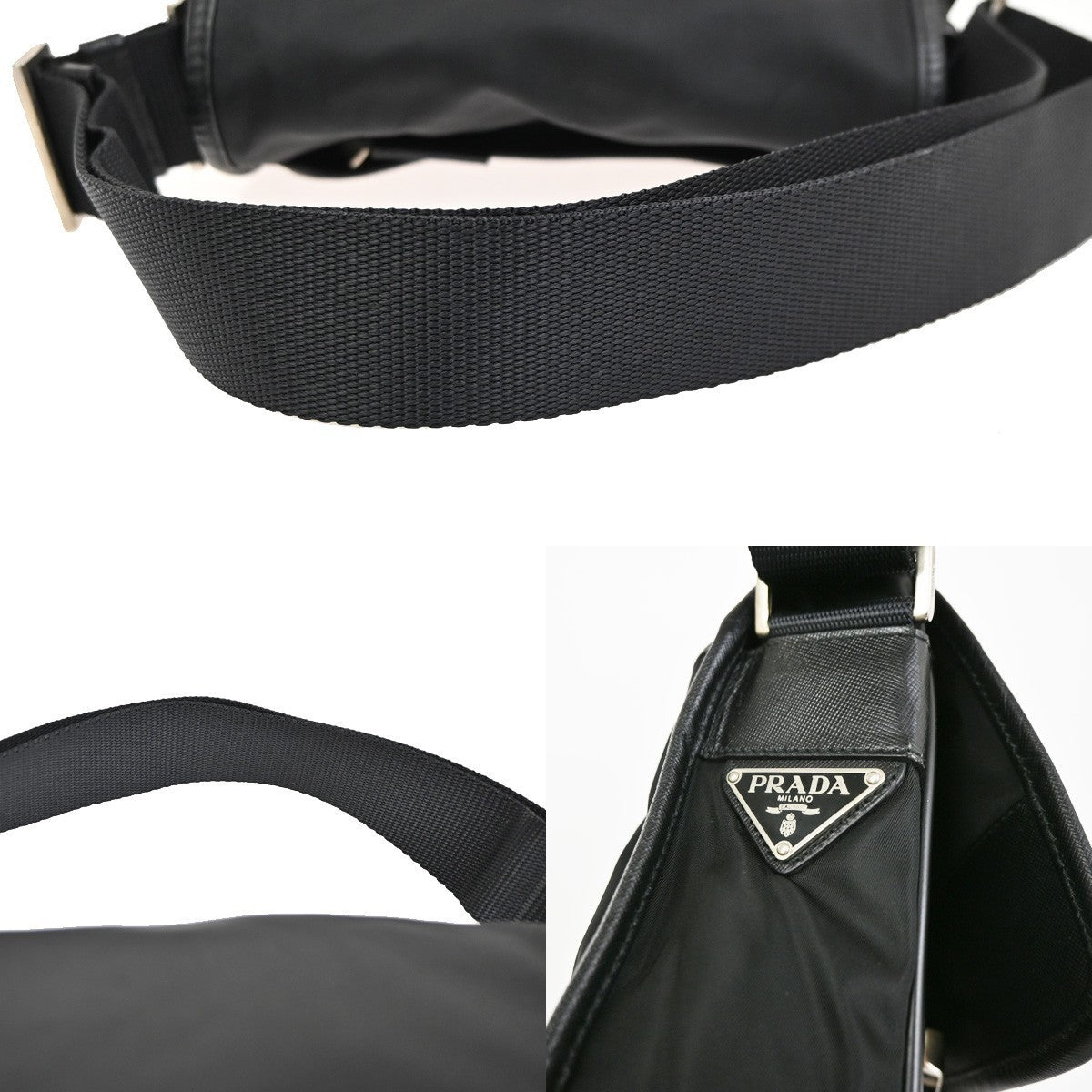 PRADA MILANO Logo Tessuto Shoulder Bag Nylon Leather Black SHW Italy 38KC611