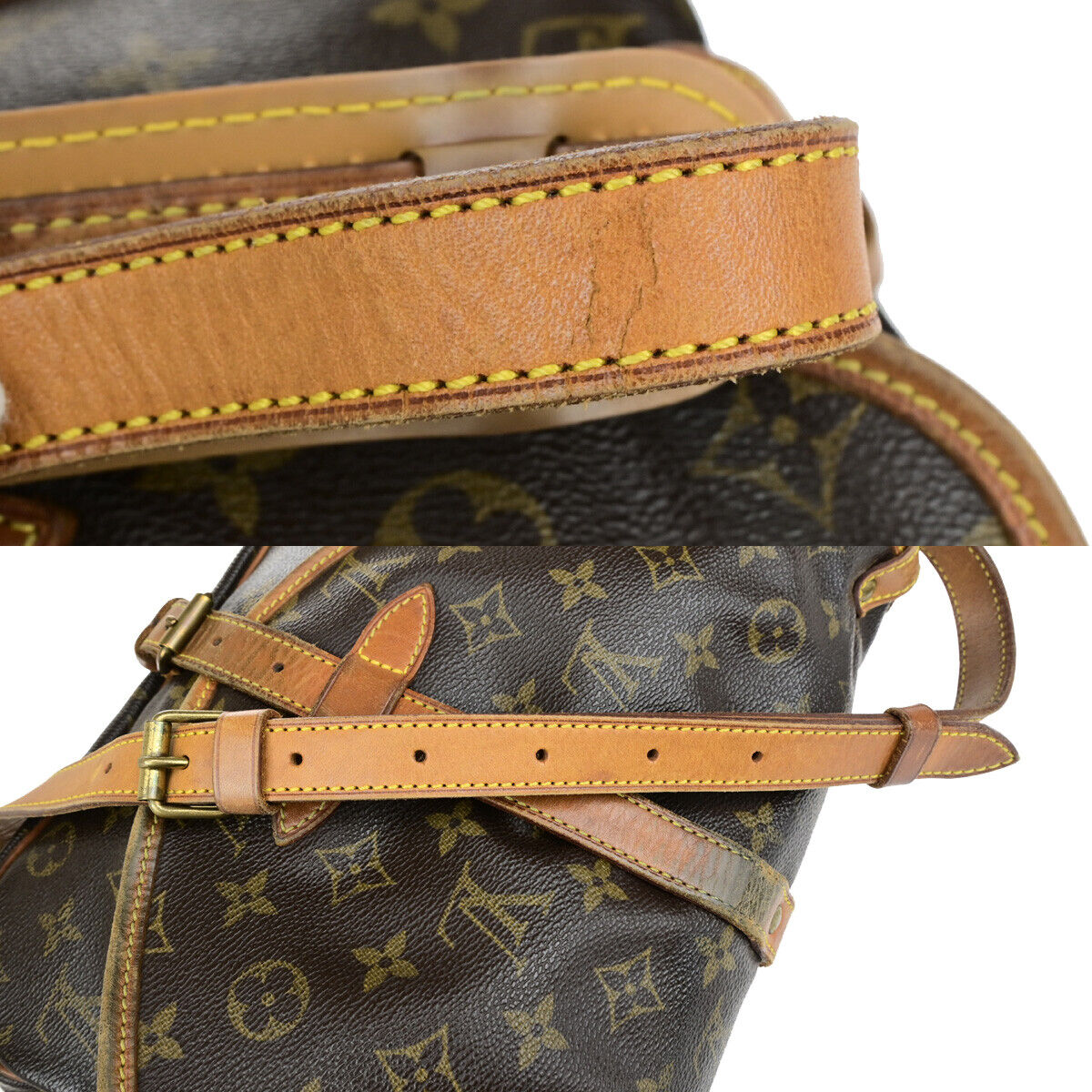 LOUIS VUITTON Logo Saumur 30 Shoulder Bag Monogram Leather Brown M42256 32YF525