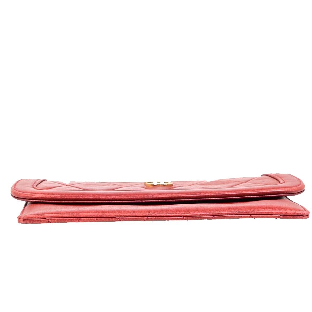 CHANEL CC Logo Matelasse Mini Pouch Wallet Coin Case Leather Red Gold 62EB230
