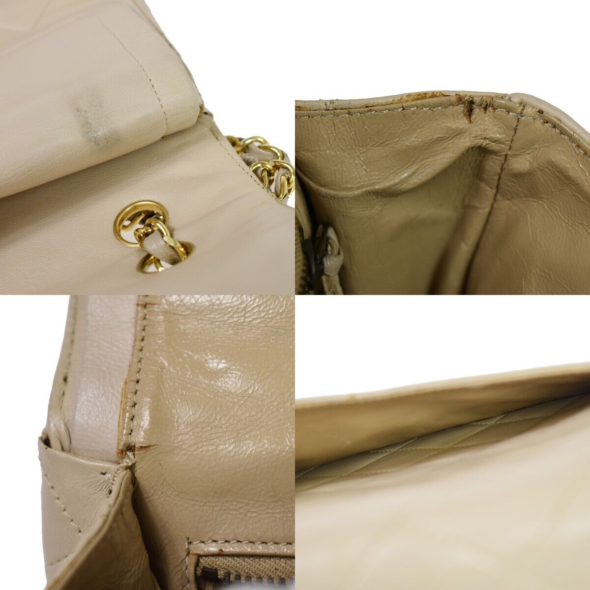 CHANEL CC Double Flap Paris Matelasse Chain Shoulder Bag Beige Vintage 648RH752