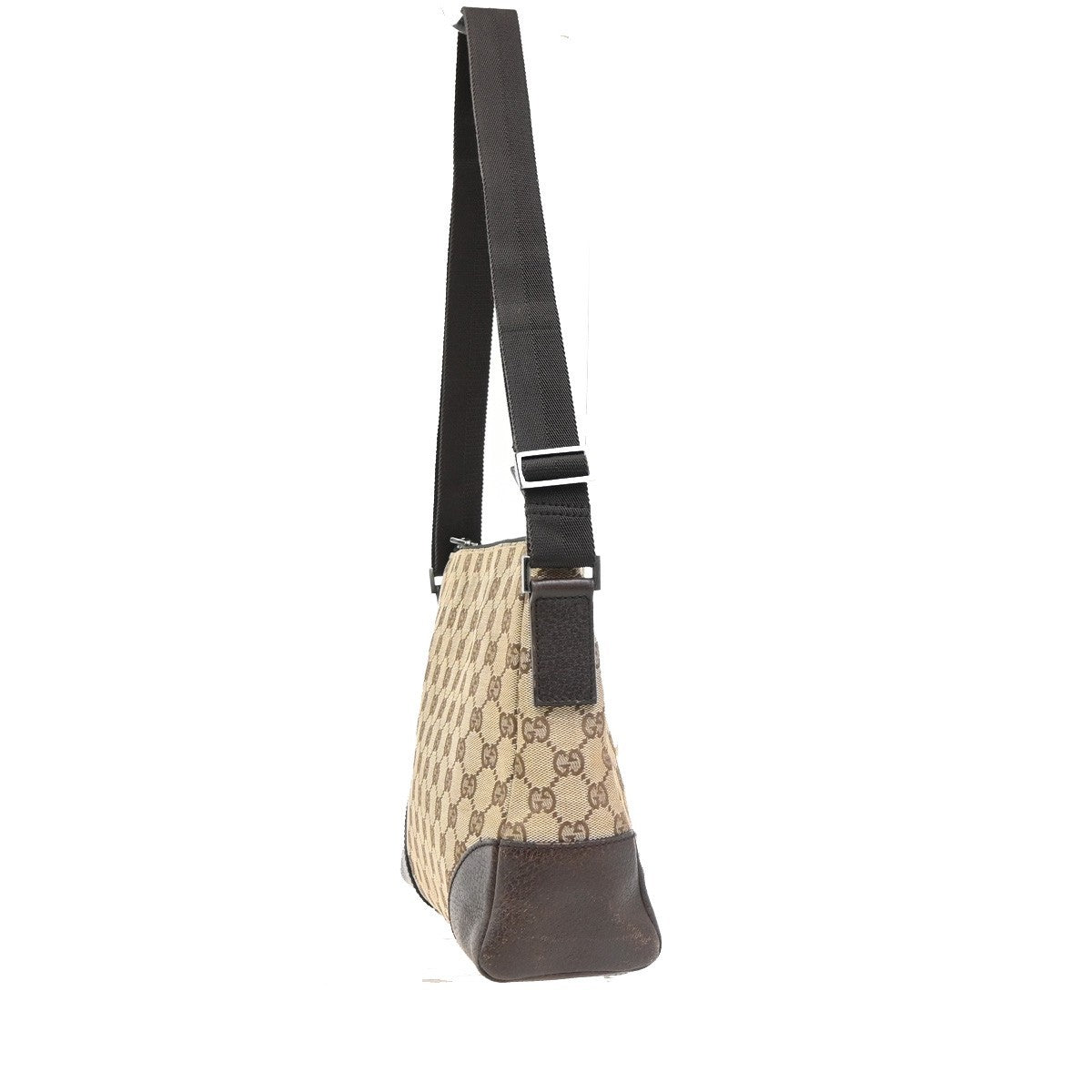 Gucci GG Logo Zipper Crossbody Shoulder Bag Canvas Leather Brown Italy 83PA116