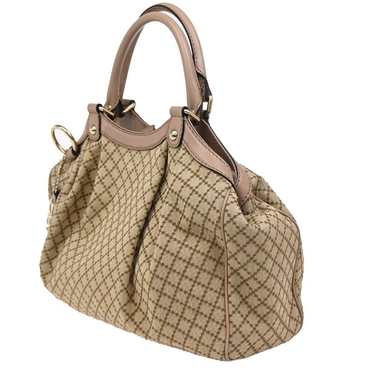 GUCCI Diamante Sukey Shoulder Bag Charm Canvas Leather Brown Pink 74DA099