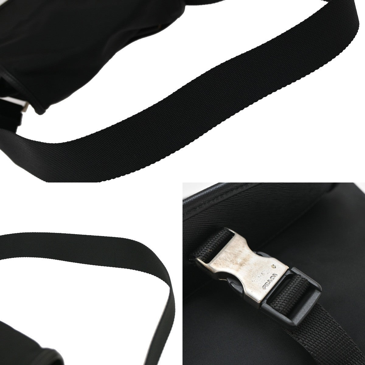 PRADA MILANO Tessuto Messenger Shoulder Bag Nylon Leather Black Silver 87KA852