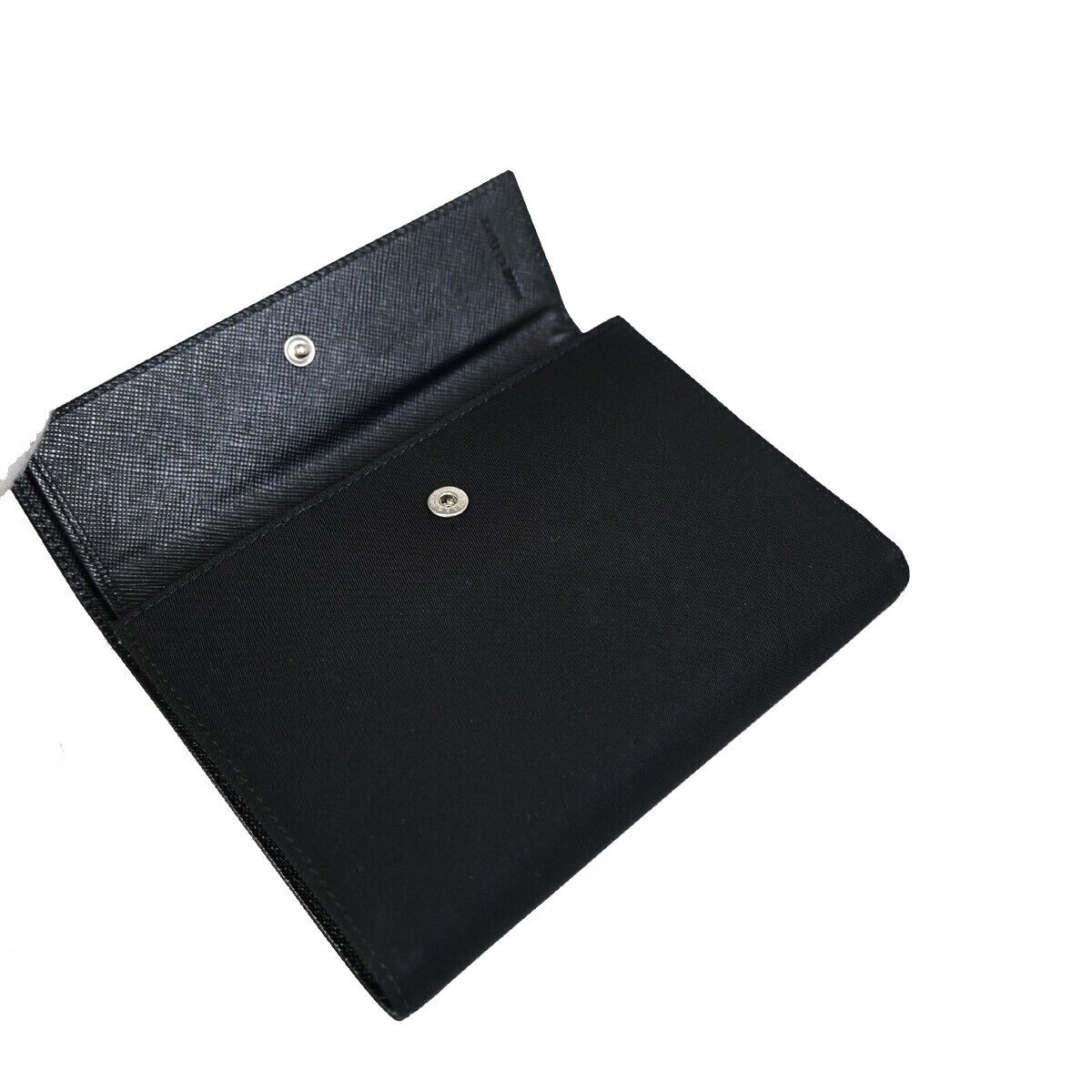 PRADA MILANO Logo Tessuto Trifold Wallet Purse Nylon Leather Black Italy 33RJ859