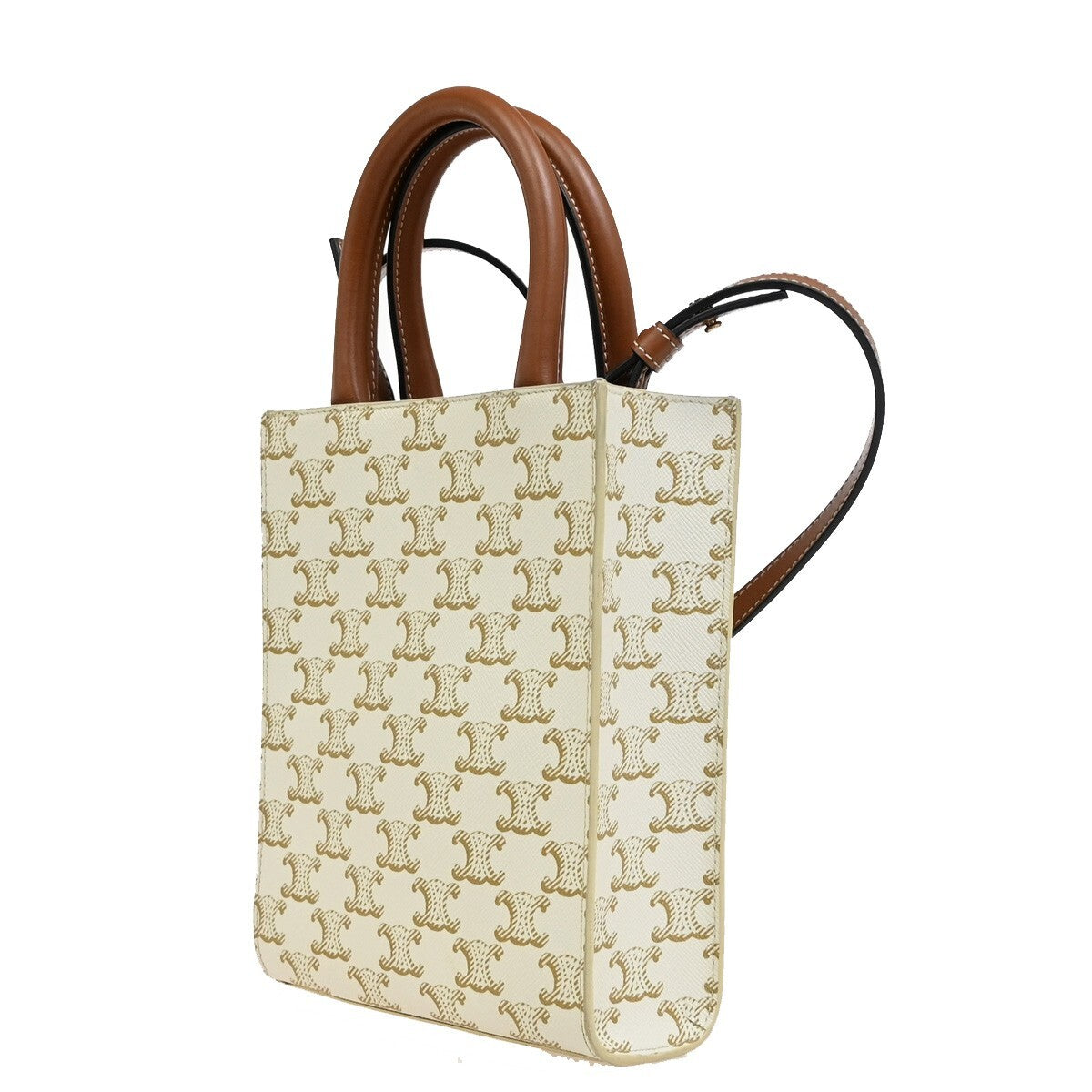 CELINE Mini Vertical Cabas 2Way Hand Bag Triomphe Canvas Leather WE BN 46RF271
