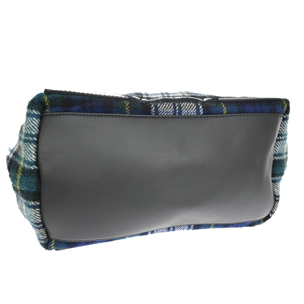BALENCIAGA NAVY Cabas S Shoulder Tote Bag Check Pouch Wool Leather GN BK 75YC423