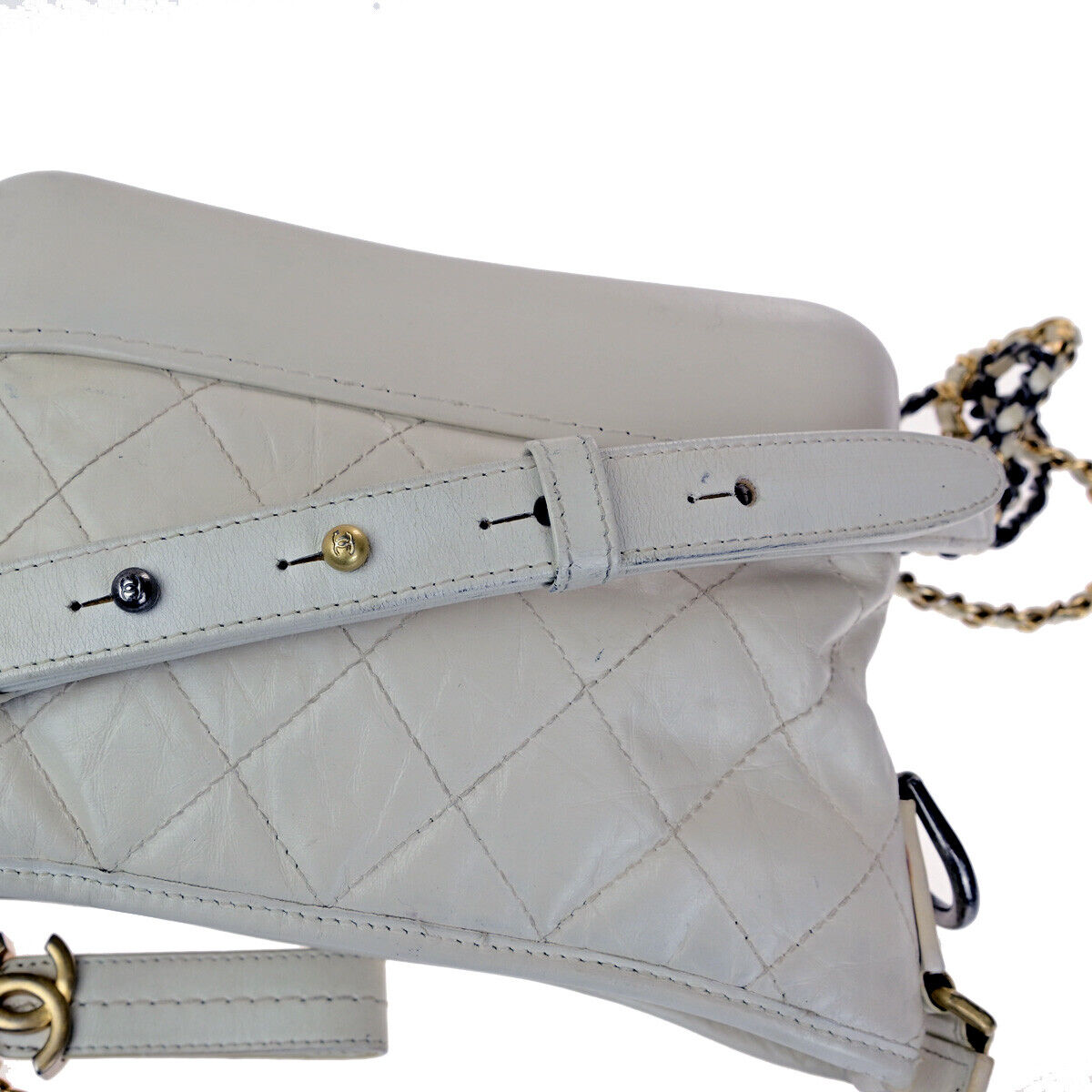 CHANEL CC Logo Gabrielle Chain Shoulder Bag Leather White Italy 685RK695