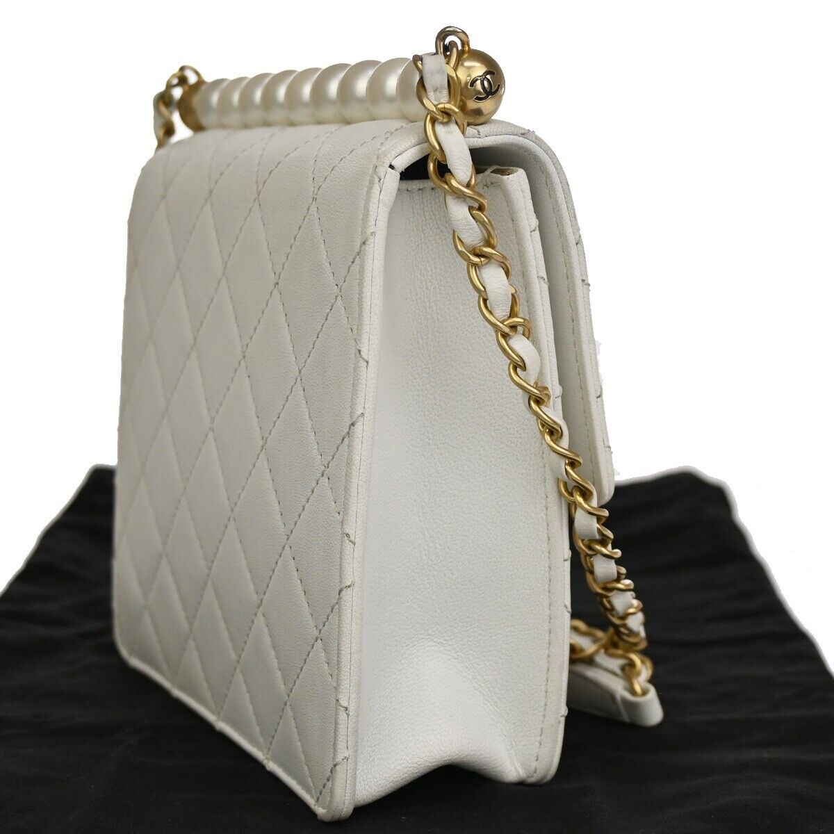 CHANEL CC Mini Matelasse Imitation Pearl Chain Shoulder Bag Leather WE 870RJ439
