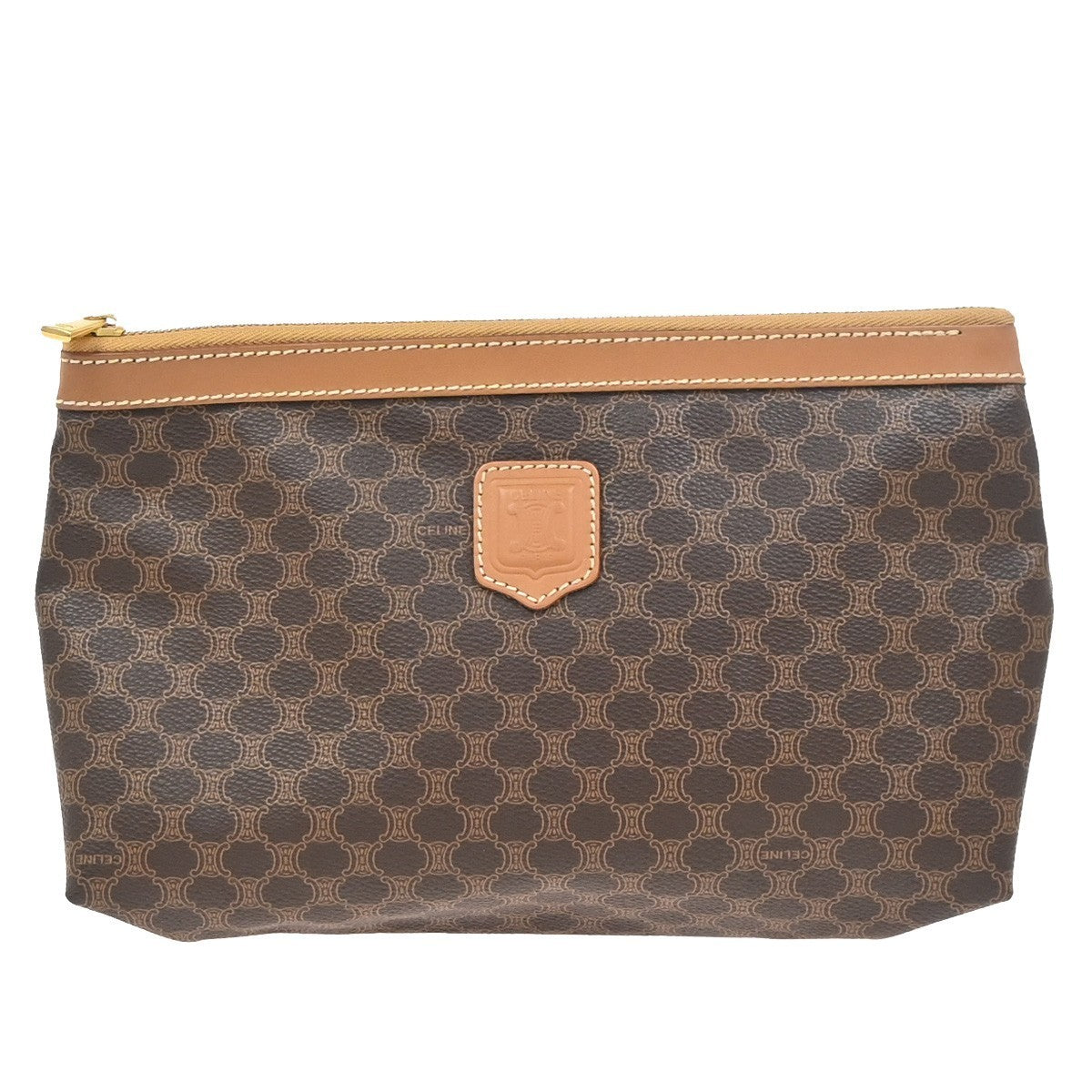 CELINE Logo Macadam Pattern Clutch Pouch Bag PVC Leather Brown GHW Italy 38KD013