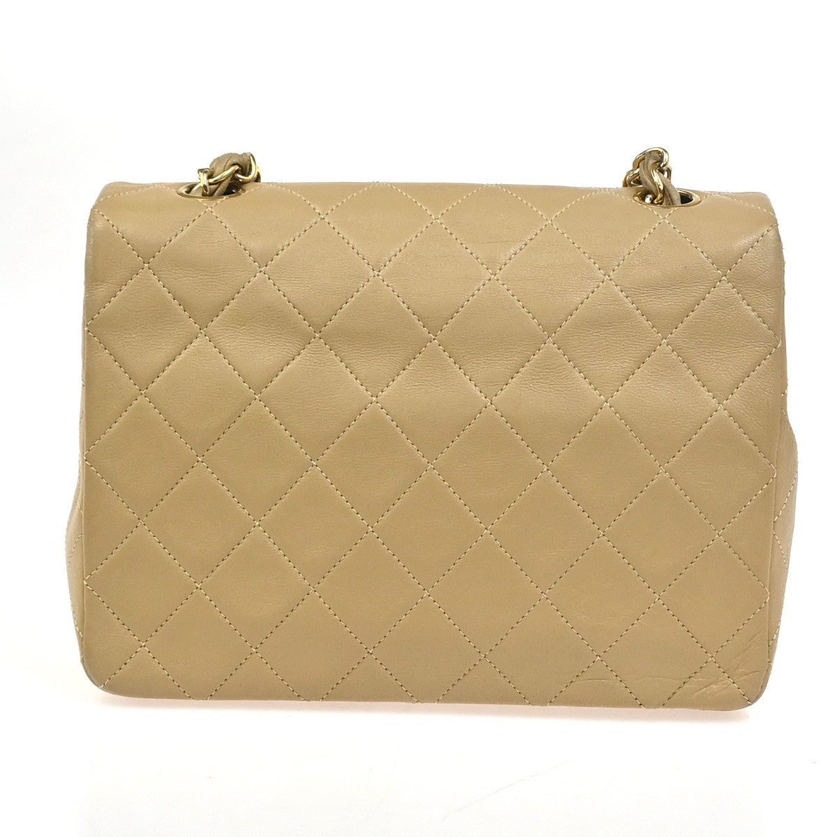 CHANEL CC Logo Mini Matelasse Chain Shoulder Bag Leather Beige GHW VTG 332RL878