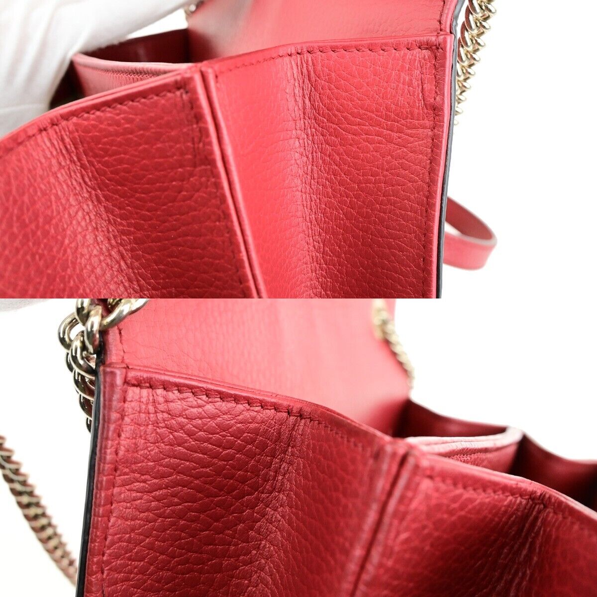 GUCCI Logo Interlocking G Mini Chain Shoulder Bag Leather Red GHW Italy 14ED352