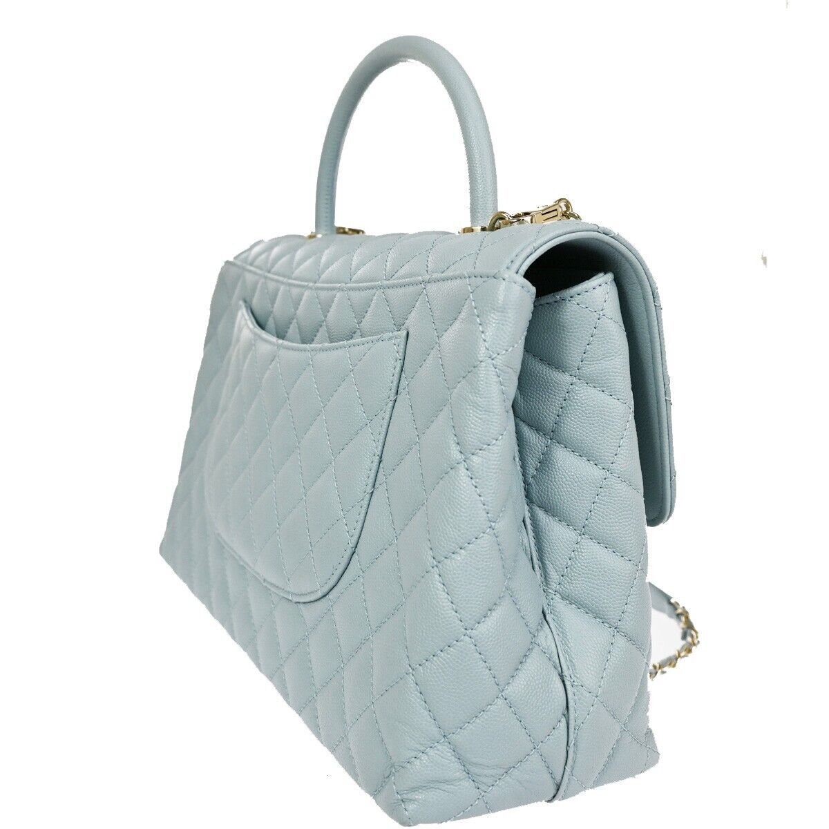 CHANEL CC Matelasse 2Way Chain Shoulder Bag Caviar Skin Leather Blue 901RH897
